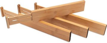 elbmöbel Schubladeneinsatz Schubladen Ordnungssystem: Organizer 4er Pack verstellbare Schubladentrenner Bambus Holz (4 St., 4 er Set schubladeneinsatz), verstellbar von 33 cm bis 45 cm