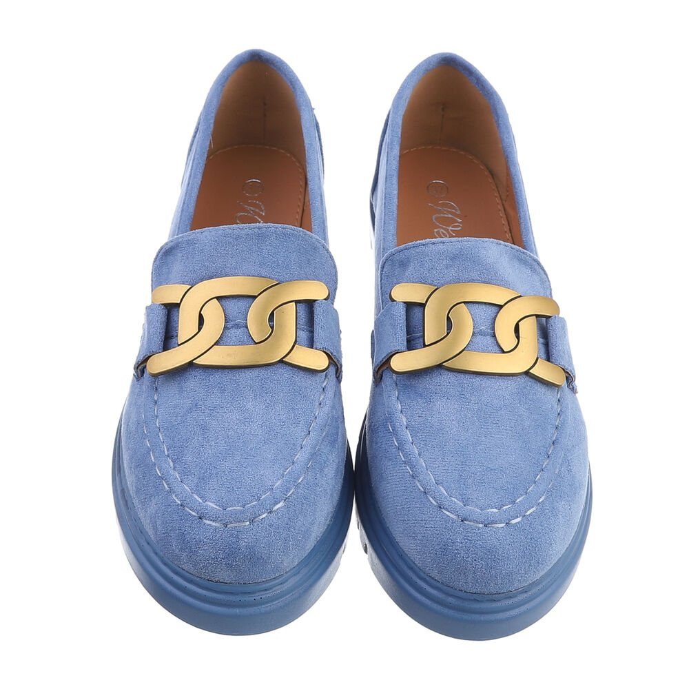 Ital-Design Damen Mokassins Freizeit Slipper Blockabsatz Mokassins in Hellblau