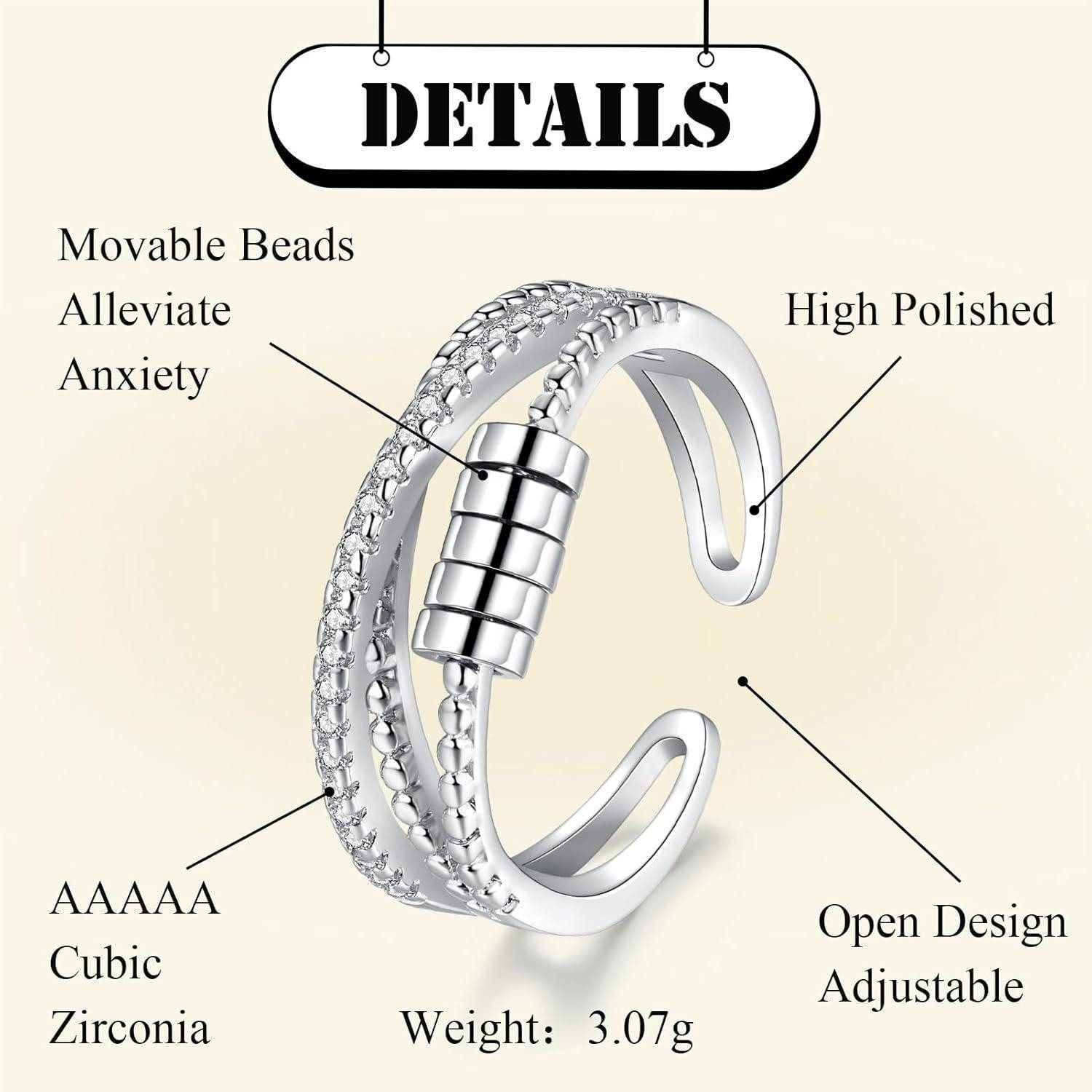 Josfeva Silberring Silber Angst Ring 925 Sterling Einstellbar Anti Stress Fidget Ringe