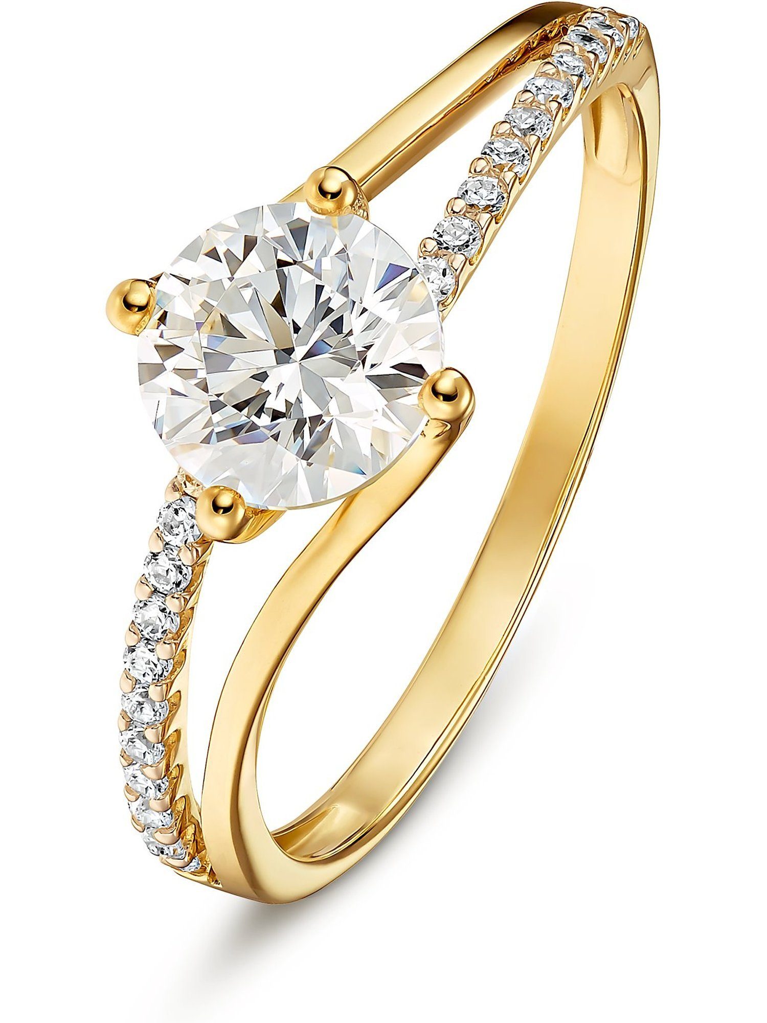 FAVS Fingerring FAVS Damen-Damenring 375er Gelbgold 1 Zirkonia, Zirkonia, synthetisch