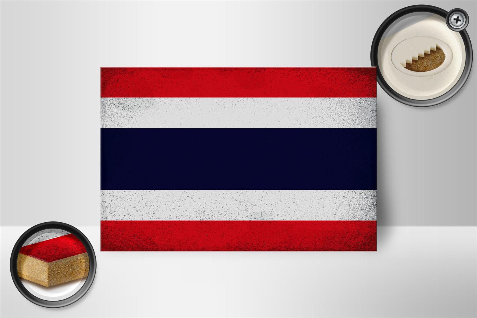 Femer GmbH Holzbild Flagge Thailand 18x12 cm Flag Thailand Vintage, Flaggen (1 St), Glatte Holzfaserplatte (MDF), vorn beschichtet