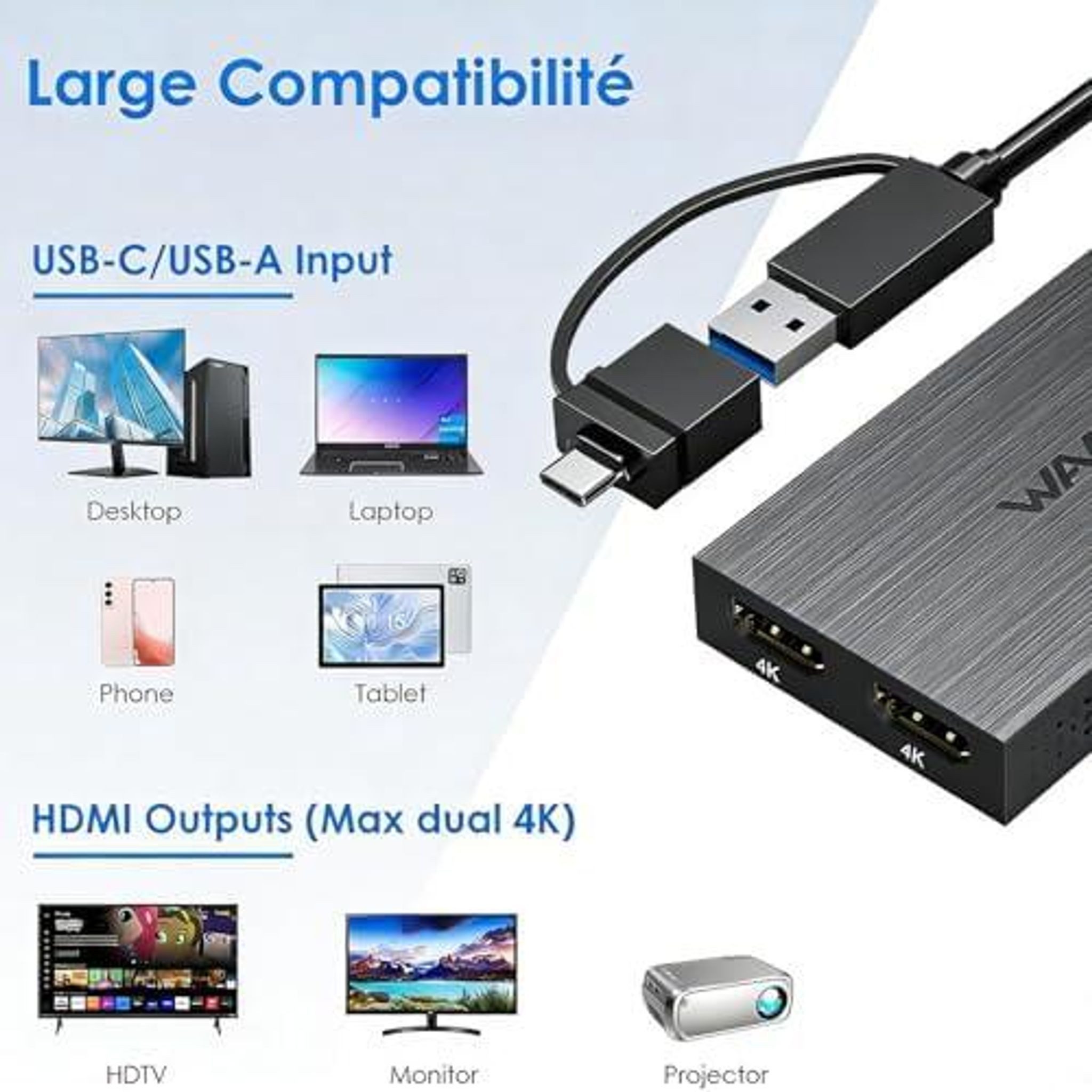 FELIXLEO Montagezubehör USB-C/3.1 auf Dual HDMI Adapter, DisplayLink 60Hz Hub (1 St) – Bild 4 von 5