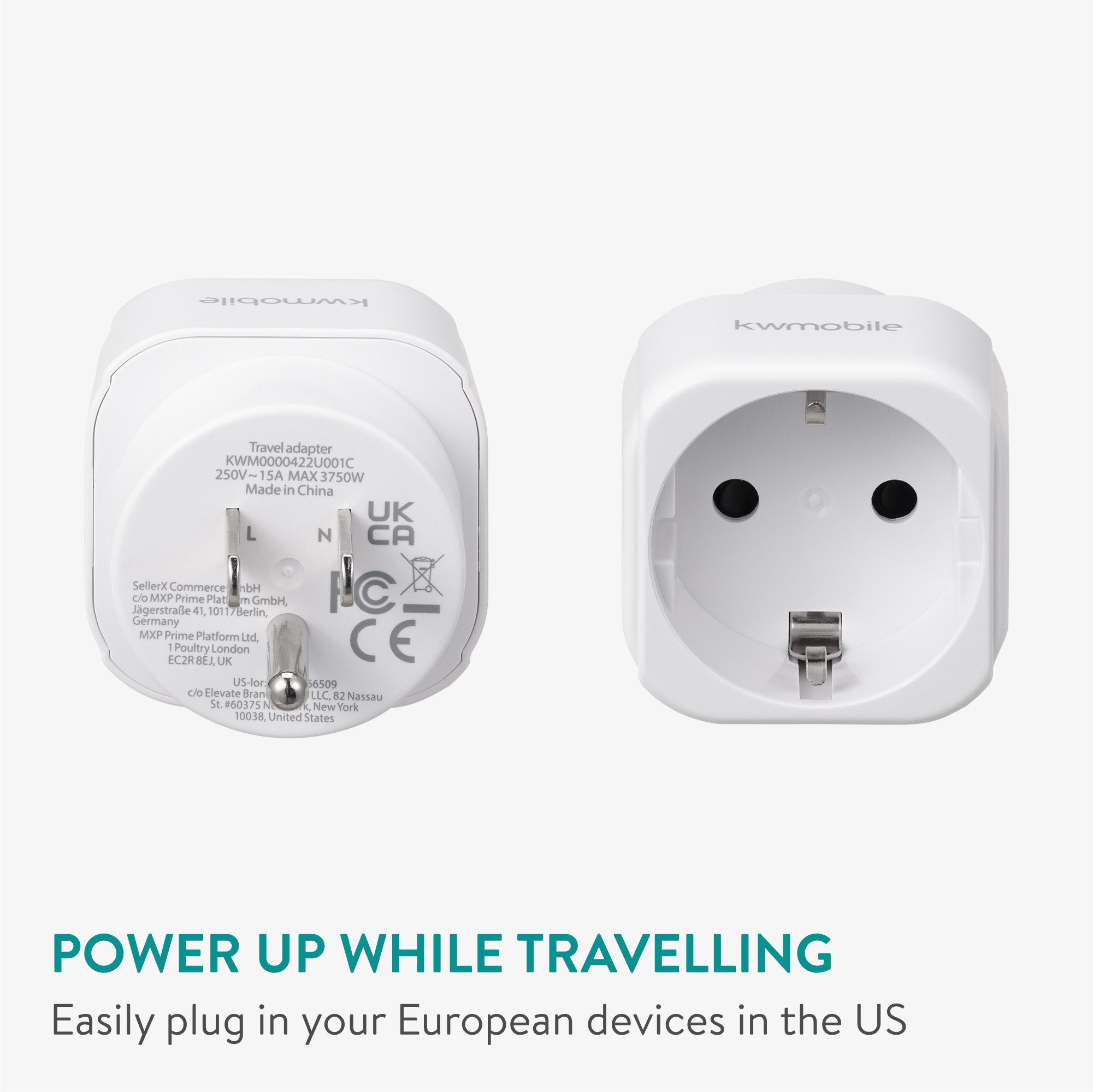 kwmobile 2x Reiseadapter USA Typ-B - Schuko Reise Adapter zu Typ B Steckdose Adapter, 7.00 cm