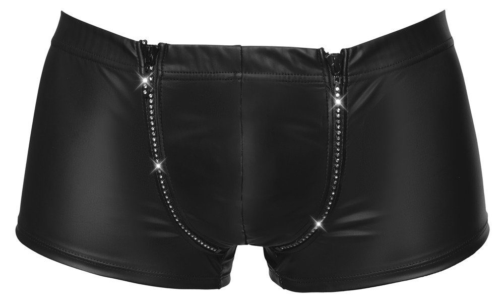 Svenjoyment Boxershorts Wetlook Boxershorts mit Reißverschluss - schwarz (1-St) Beutel kann komplett runtergeklappt werden