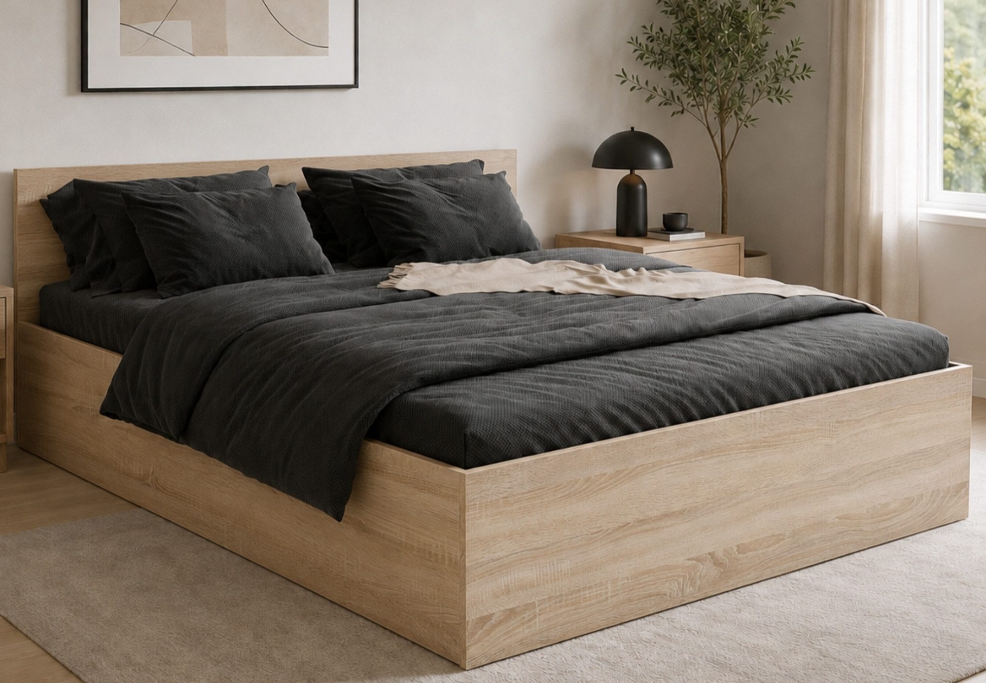 Home Collective Bett Doppelbett Bettgestell mit Lattenrost und Stauraum Stauraumbett (Größen: 90x200, 120x200, 140x200, 160x200, 180x200 cm), inkl. flexiblem Lattenrost und Bettkasten 120x200 cm Sonoma-Eiche