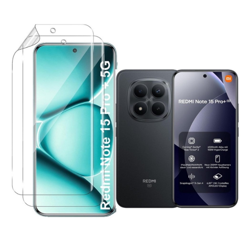 CLM-Tech Displayschutzfolie 2X für Xiaomi Redmi Note 15 Pro+ / 15 Pro Plus 5G, TPU Folie - Anti-Fingerabdruck und kratzfest -, 2 Stück, Anti-Fingerabdruck