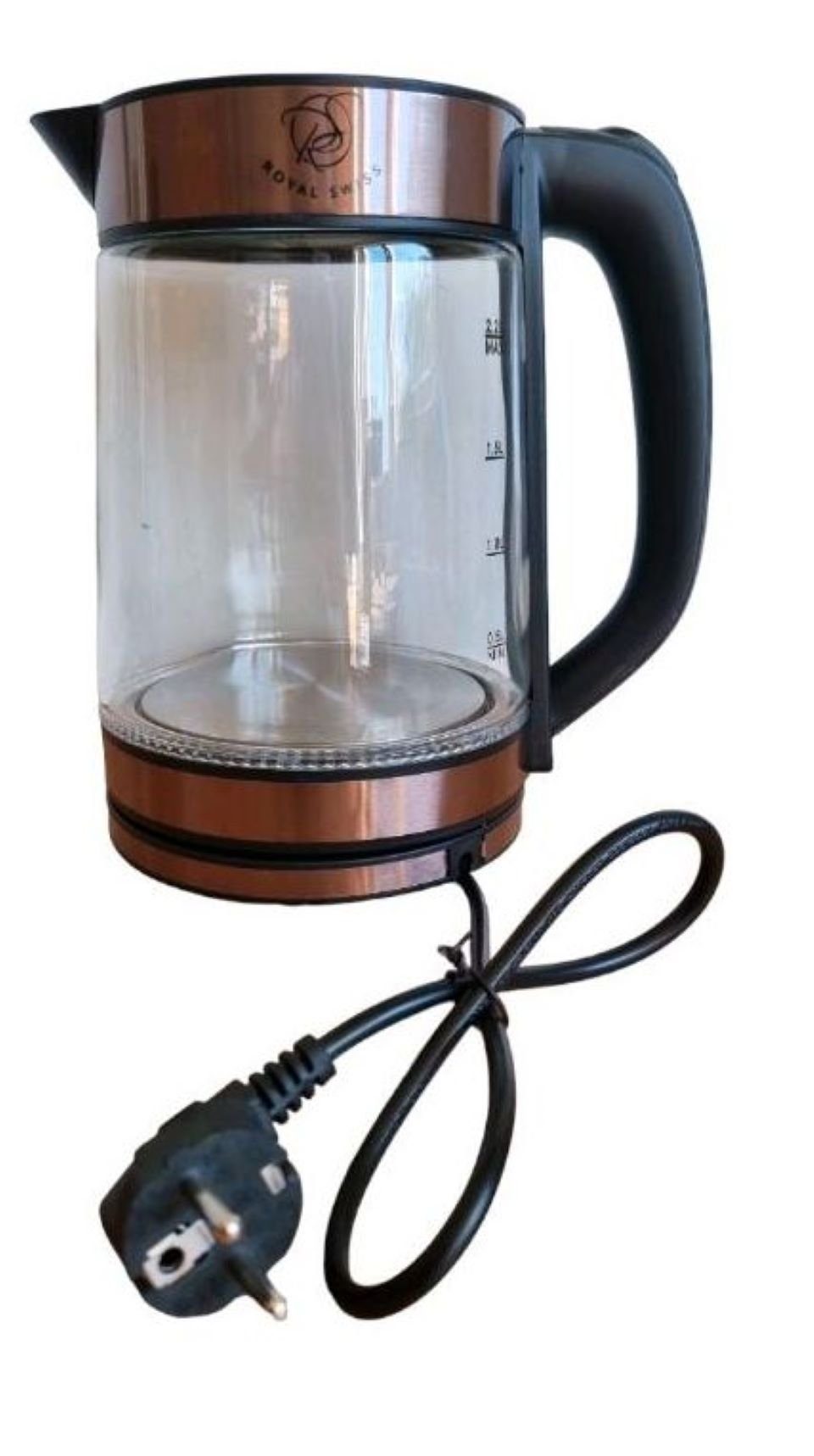 Royal Swiss Wasserkocher, 2.2 l, 2,2L aus Glas mit LED Beleuchtung Braun
