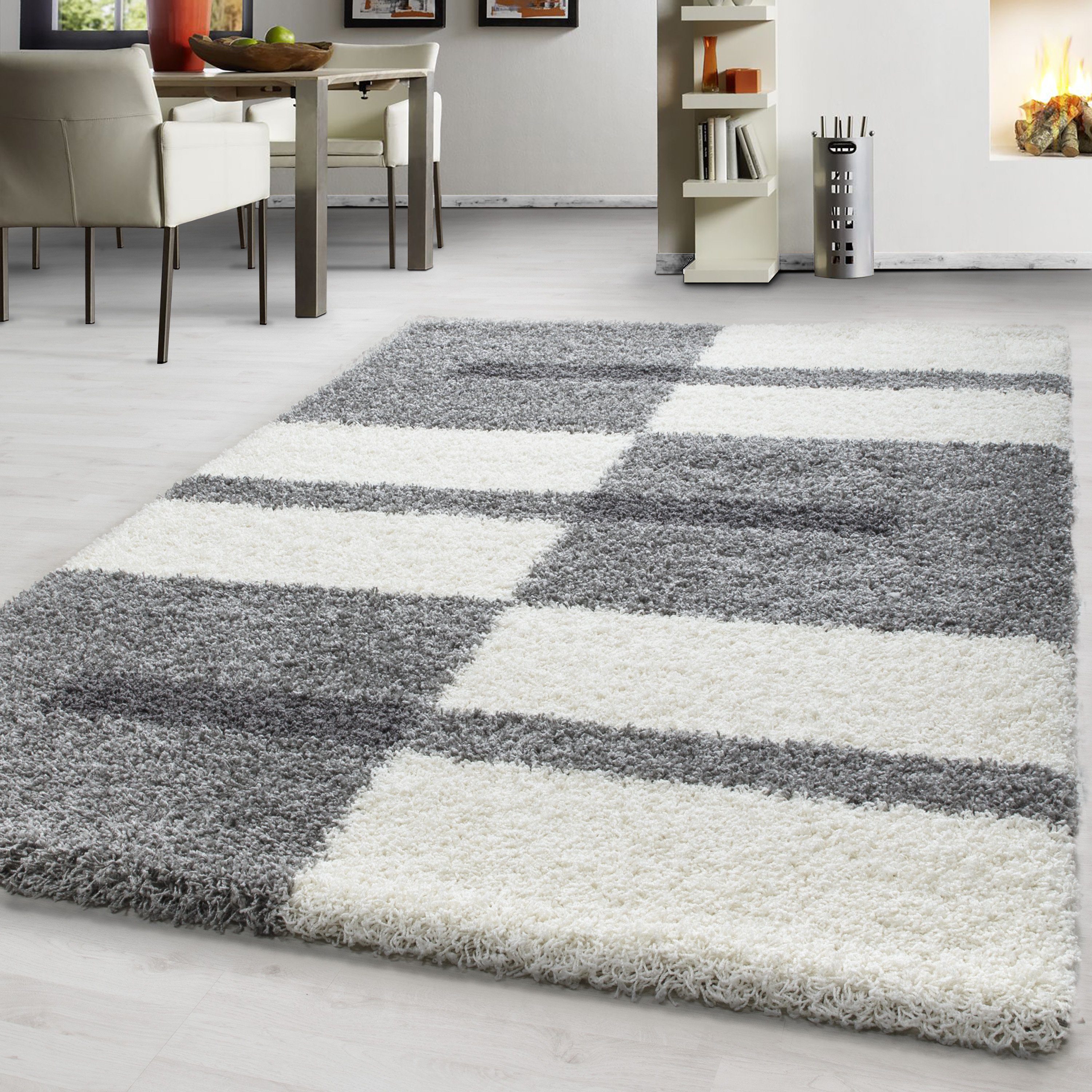 Teppium Teppich Kariert Design, Rund, Höhe: 30 mm, Runder Teppich Kariert Design Teppich Hellgrau Teppich Wohnzimmer