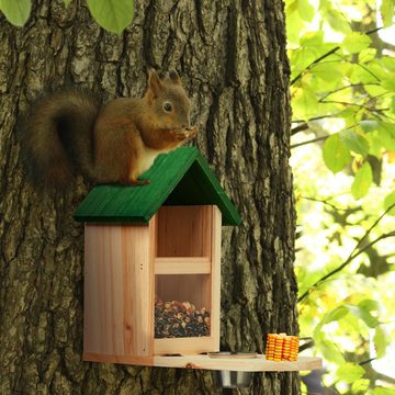 relaxdays Futterspender Eichhörnchen Futterhaus mit Wassernapf