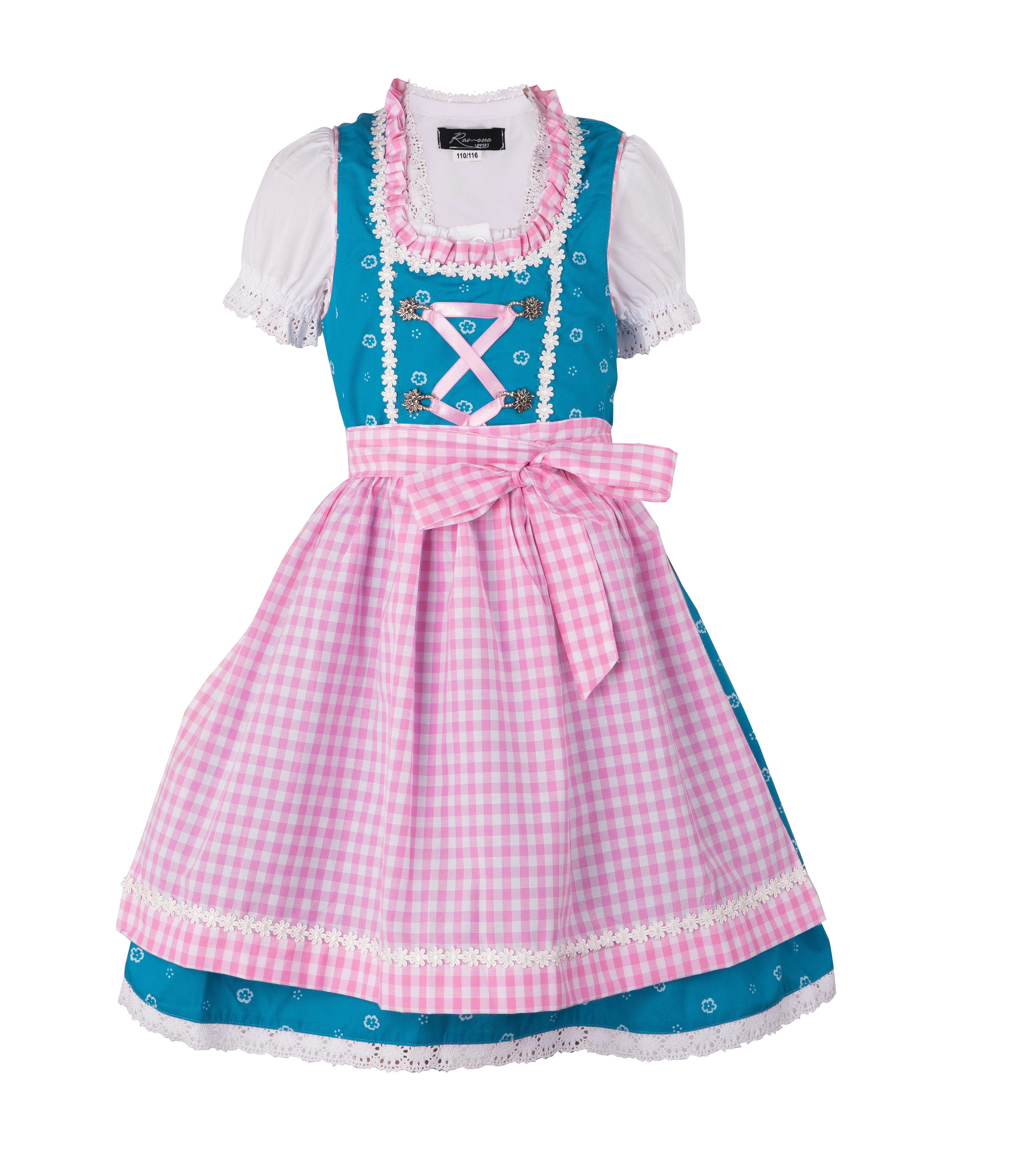 Dirndl Kinderdirndl Nina türkis rosa Trachtenkleid Mädchen mit Bluse