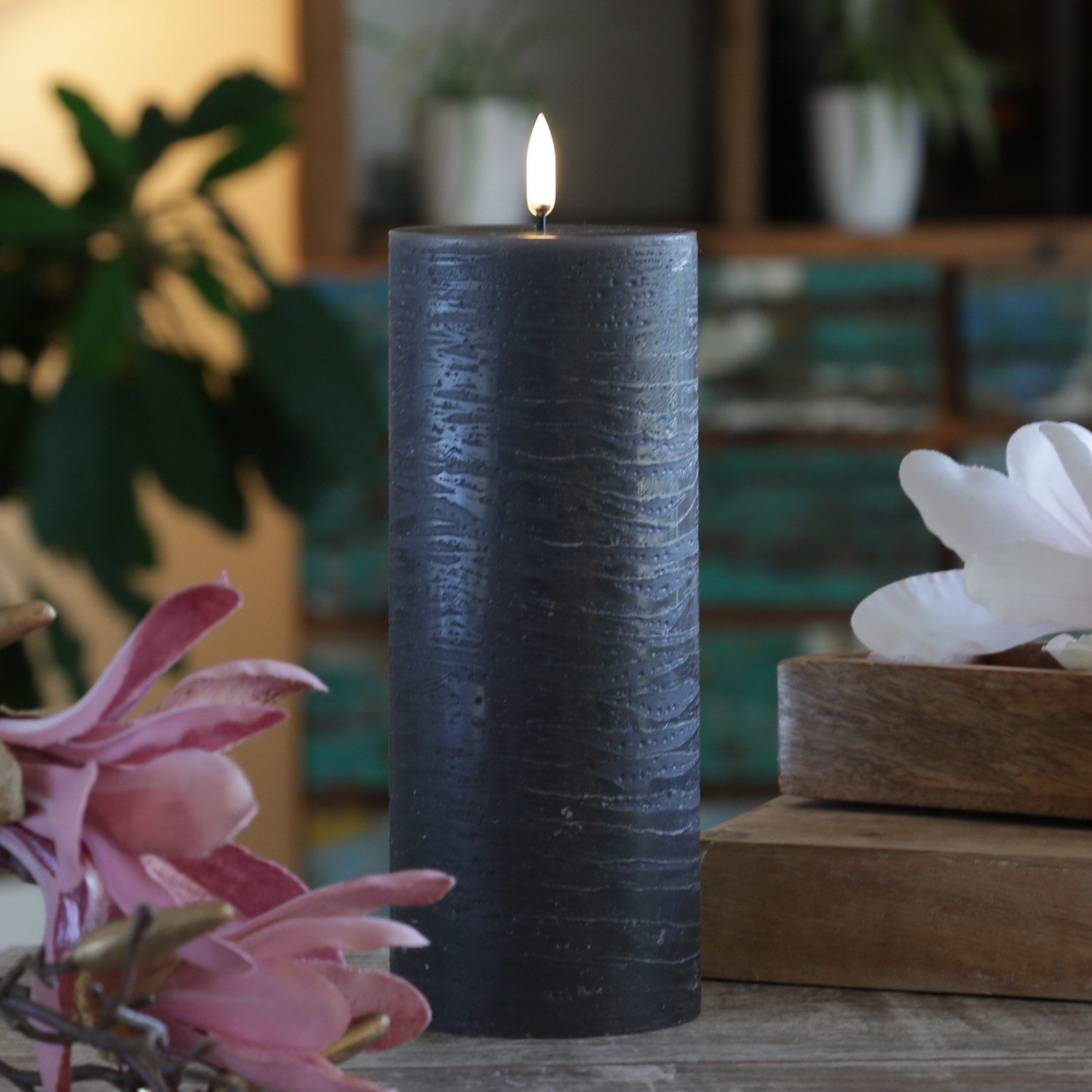 UYUNI Lighting LED-Kerze PIA Uyuni Stumpenkerze Rustik-Optik Echtwachs Timer H:20cm bis 1000Std (1-tlg)