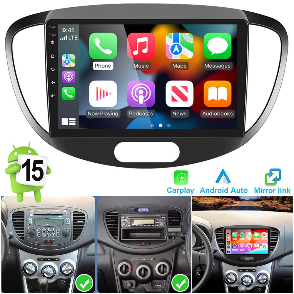 ESSGOO DAB+ Für Hyundai i10 2007-13 Android 15 4+64G Carplay GPS Navi RDS Autoradio (DAB+ (optional), AM, FM, RDS, ASP, Wireless Apple Carplay & Android Auto,2 DIN,4+64GB(optional)