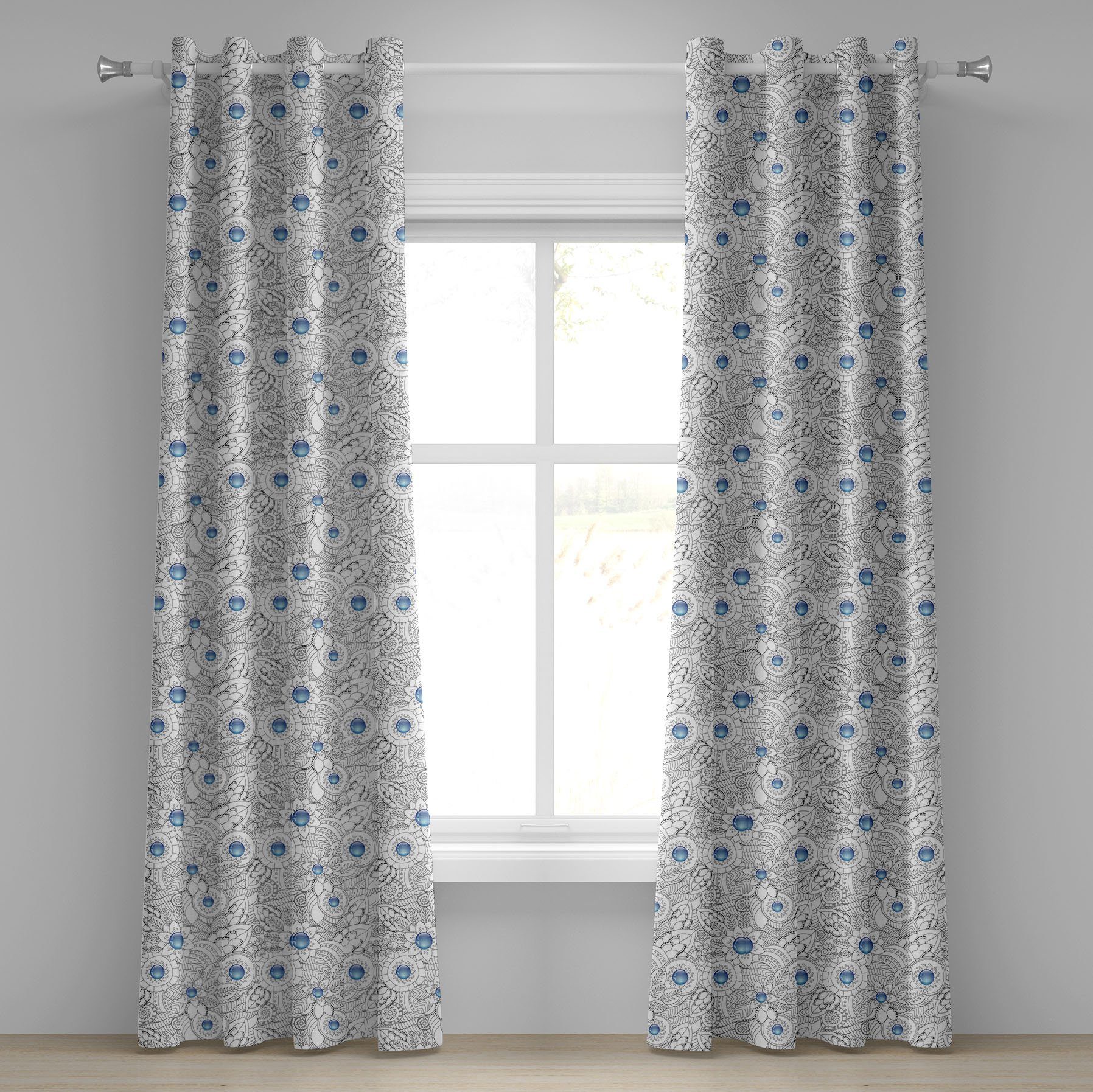 Gardine Dekorative 2-Panel-Fenstervorhänge für Schlafzimmer Wohnzimmer, Abakuhaus, Blumen Blumen mit blauen Punkten