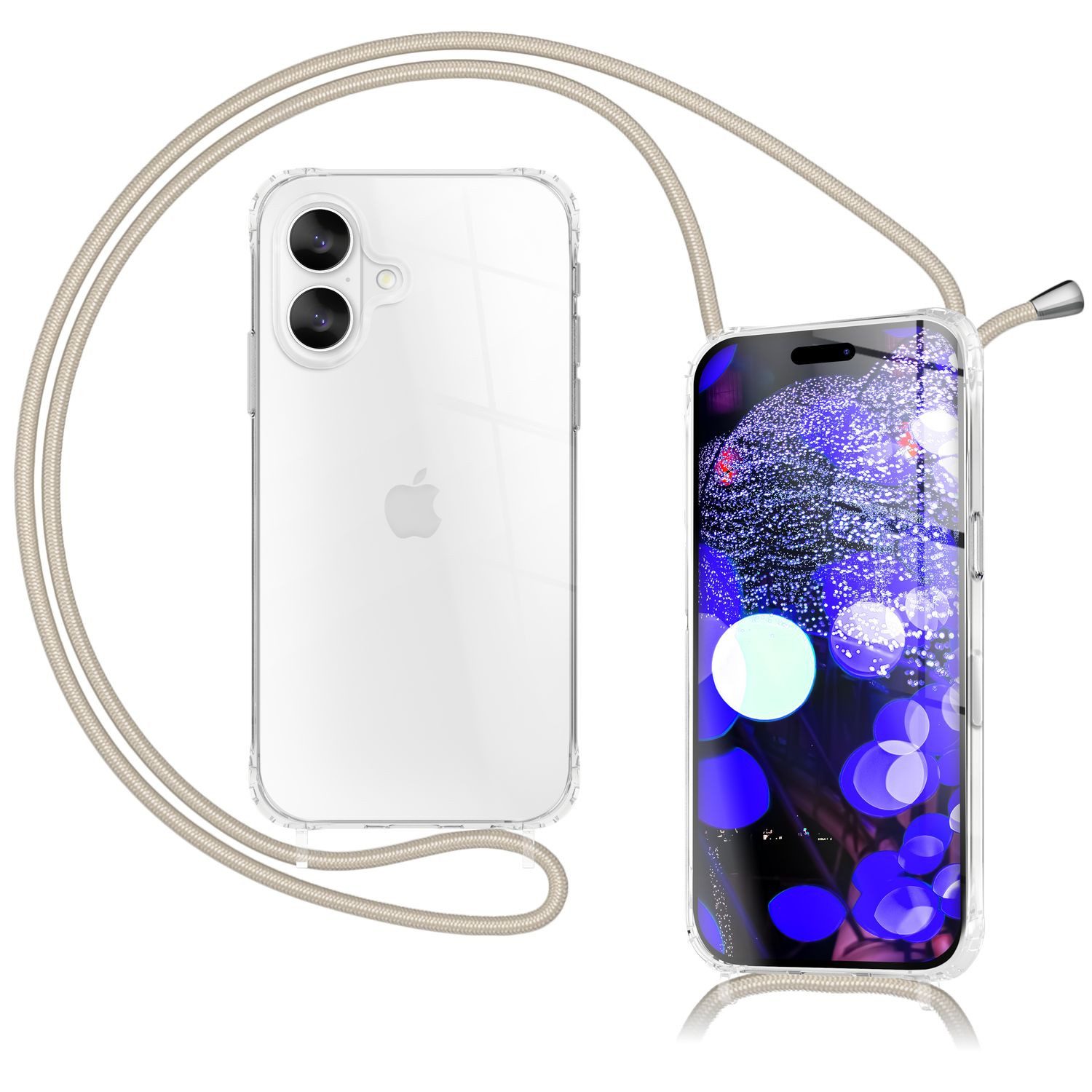 Nalia Smartphone-Hülle Apple iPhone 17 16 cm (6,3 Zoll), Klare Hülle mit Band zum Umhängen / 160cm Handy Kette Verstellbar