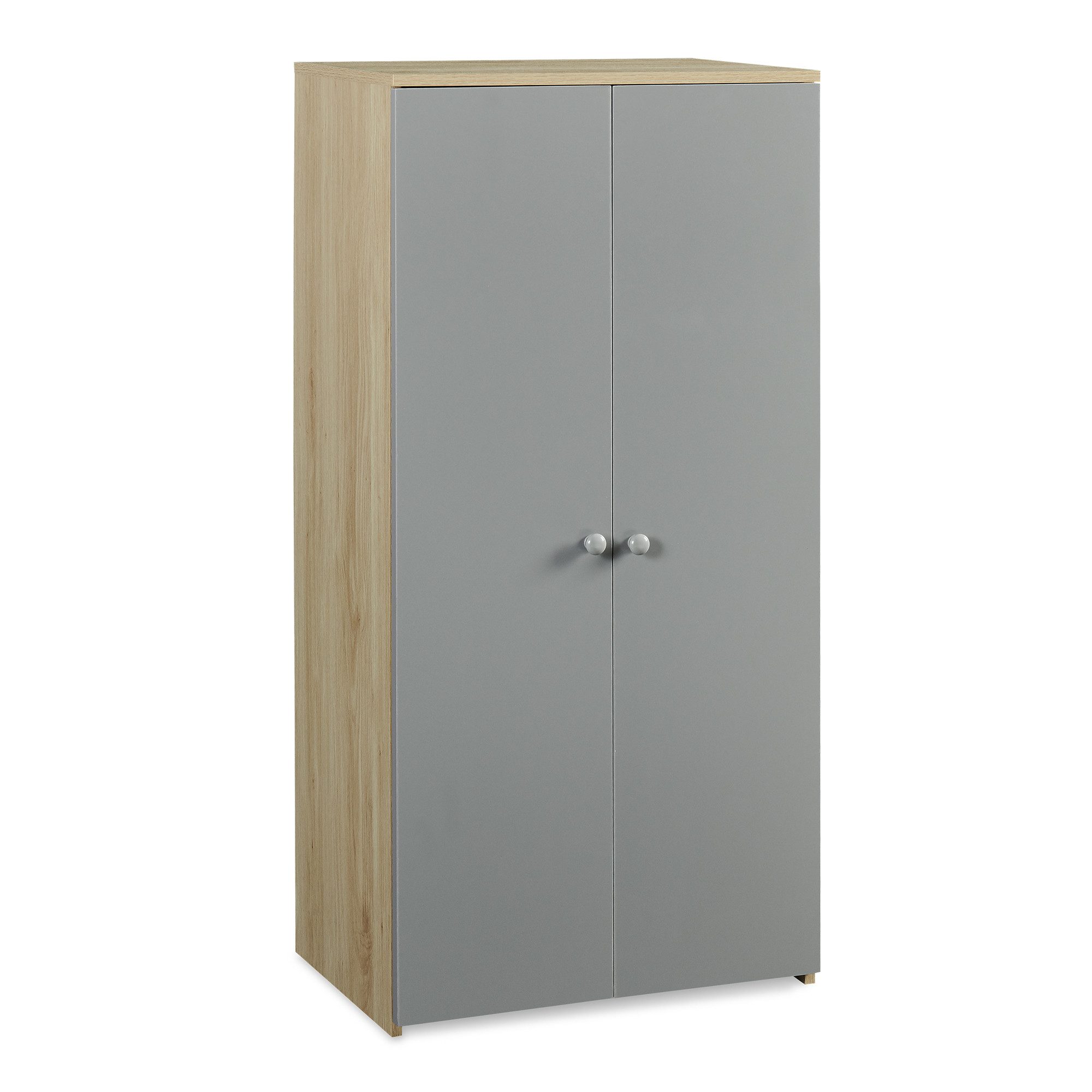 en.casa Kinderkleiderschrank »Beldinupp« mit 2 Türen 123 x 60 x 40 cm Staufach Eicheoptik/Grau