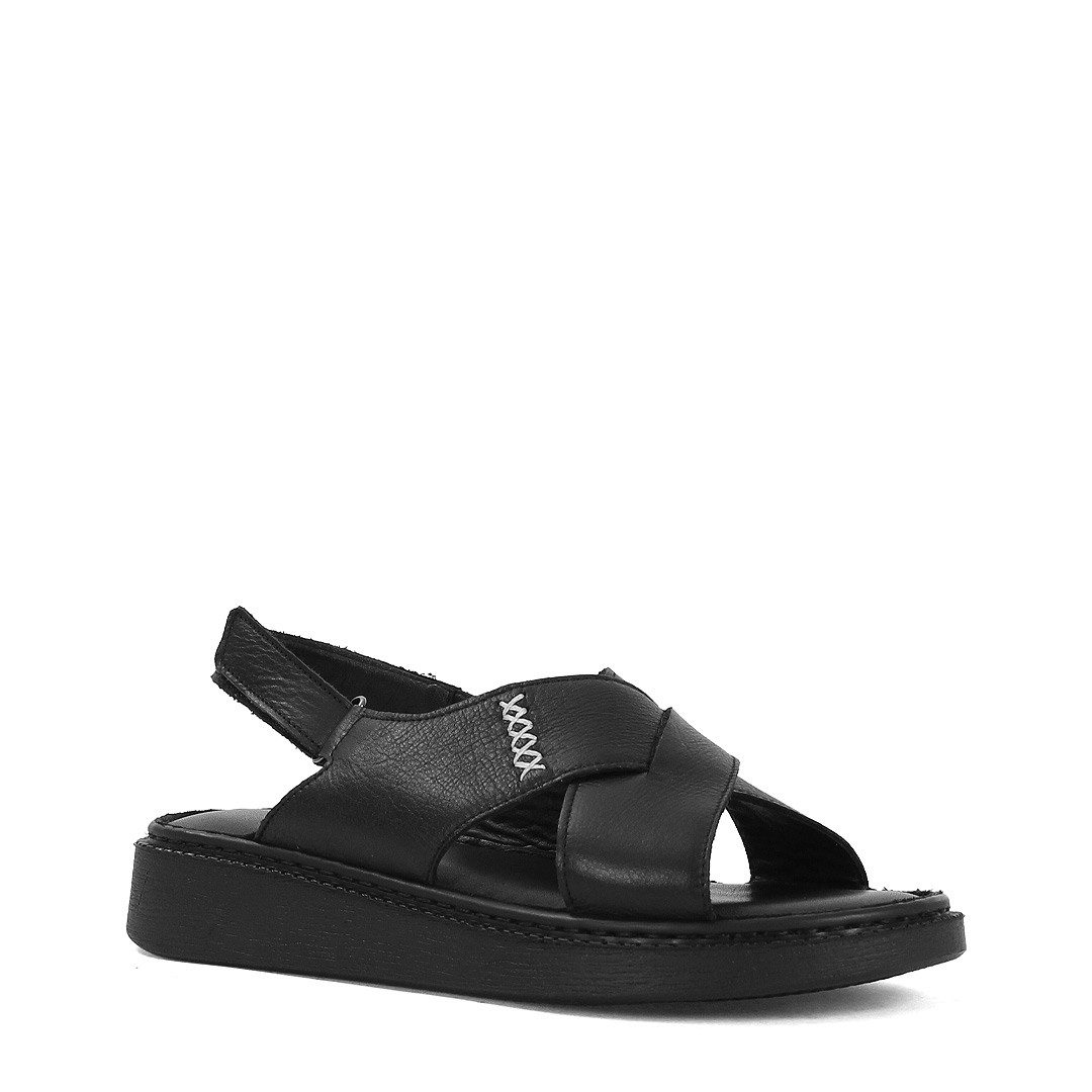 Celal Gültekin Plateau Klettverschluss Slingback Freizeit Damen Plateausandaletten Glattleder, Echtleder-Futter & Decksohle, Schwarz, 37