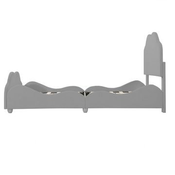 SOFTWEARY Jugendbett mit Lattenrost (90x200 cm), Kopfteil höhenverstellbar, Polsterbett, Samt