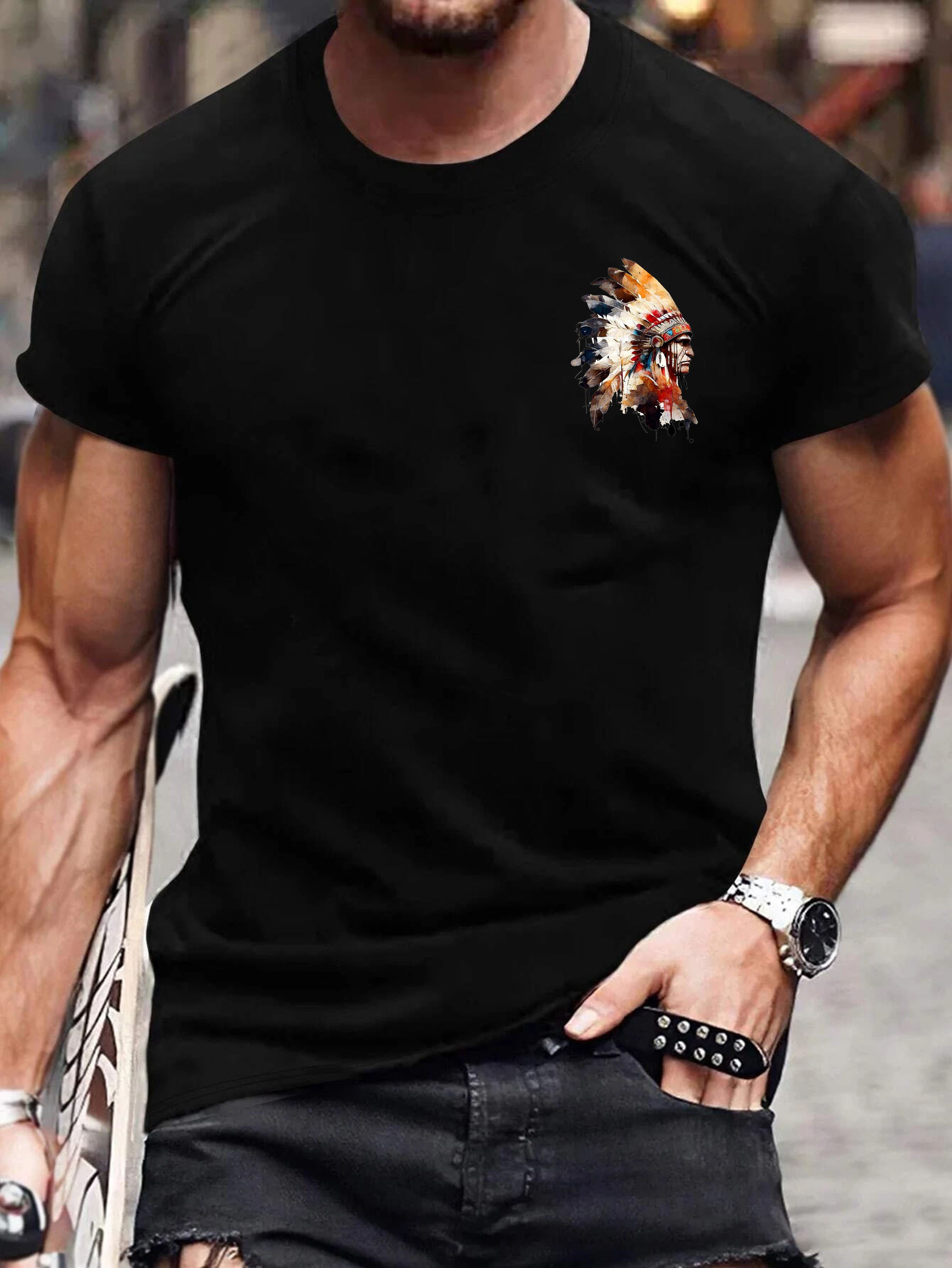 RMK T-Shirt Herren Shirt Casual Freizeitshirt Sommer Häuptling Indigene Pri günstig online kaufen