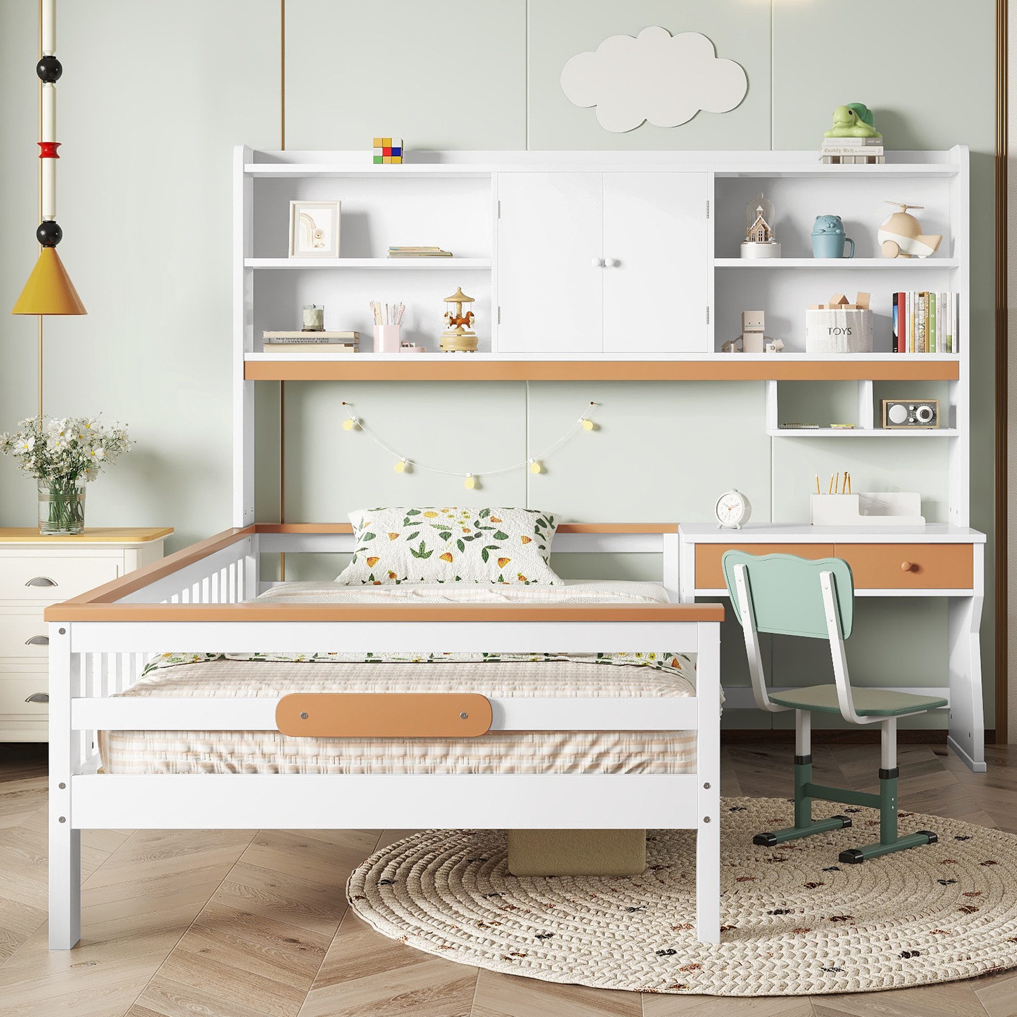 Merax Kinderbett L-förmiges Funktionsbett (1-tlg), Jugendbett 90x200 cm mit günstig online kaufen