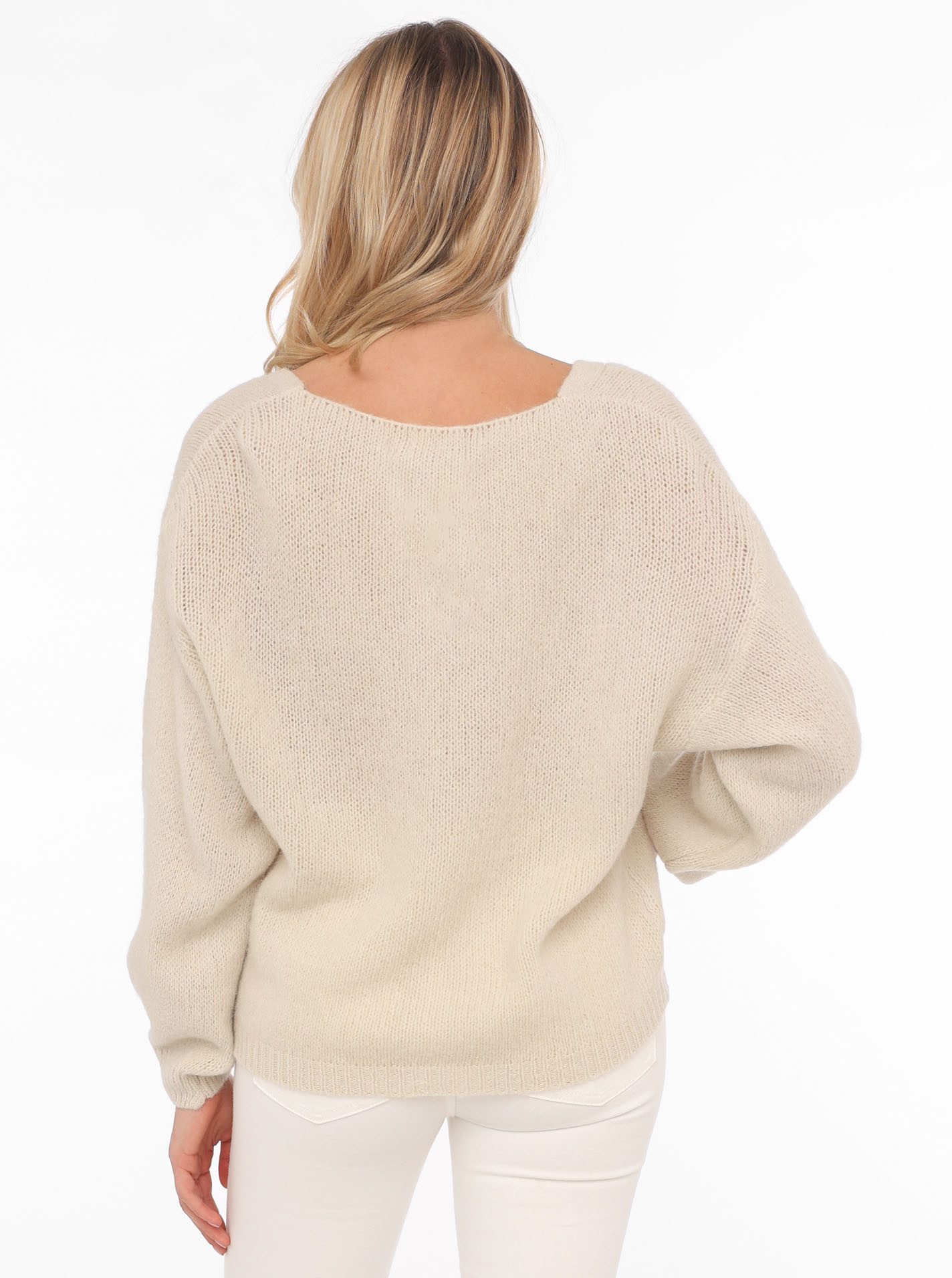 Zwillingsherz Strickjacke "Uni" One Size, Langarm, Knopfleiste, tiefer V-Ausschnitt, Wollanteil