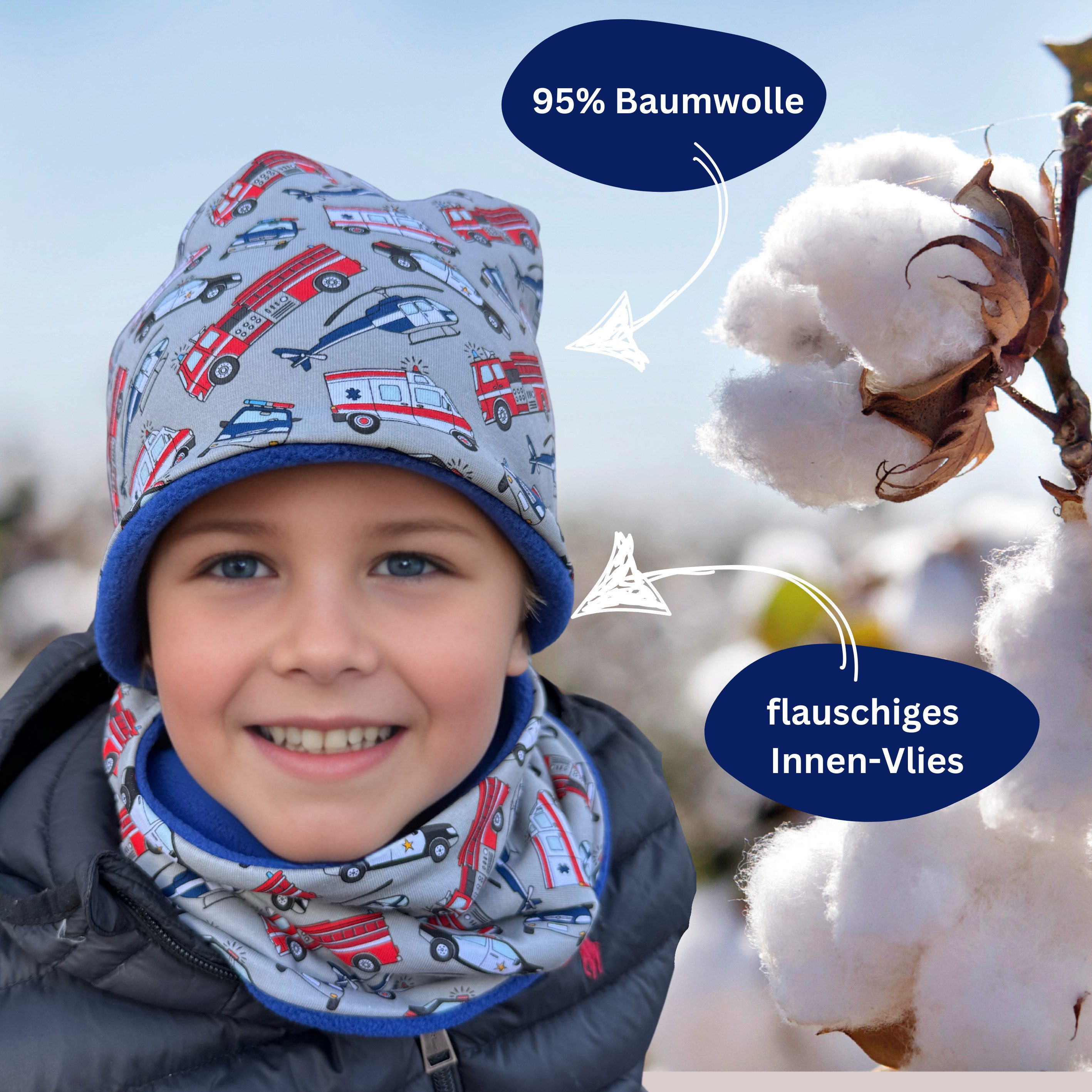 HECKBO Beanie HECKBO Kinder Mädchen Jungen Beanie Mütze & Loop-Schal Set – Bild 2 von 5