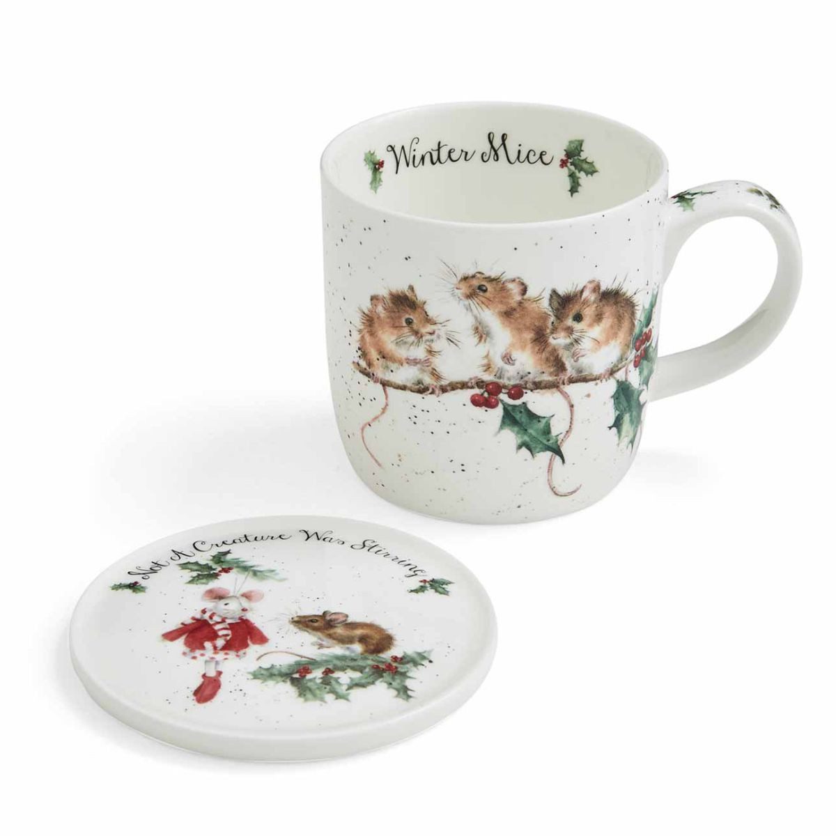 Wrendale Becher Wrendale Designs Porzellan-Becher & Untersetzer Wintermäuse, Porzellan