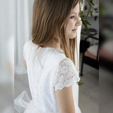 Dalary Tüllkleid Blumenmädchenkleid Kommunionkleid Dalary DK-223 Weiß