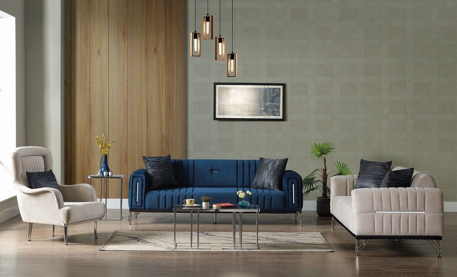Sessel), Design, 3+3+1 Sitzer 3tlg. Wohnzimmer-Set Sessel Sofagarnitur Set Sofa (3-St., Modern + Sofa Europa Sitzer Made Textil in JVmoebel 2x 1x
