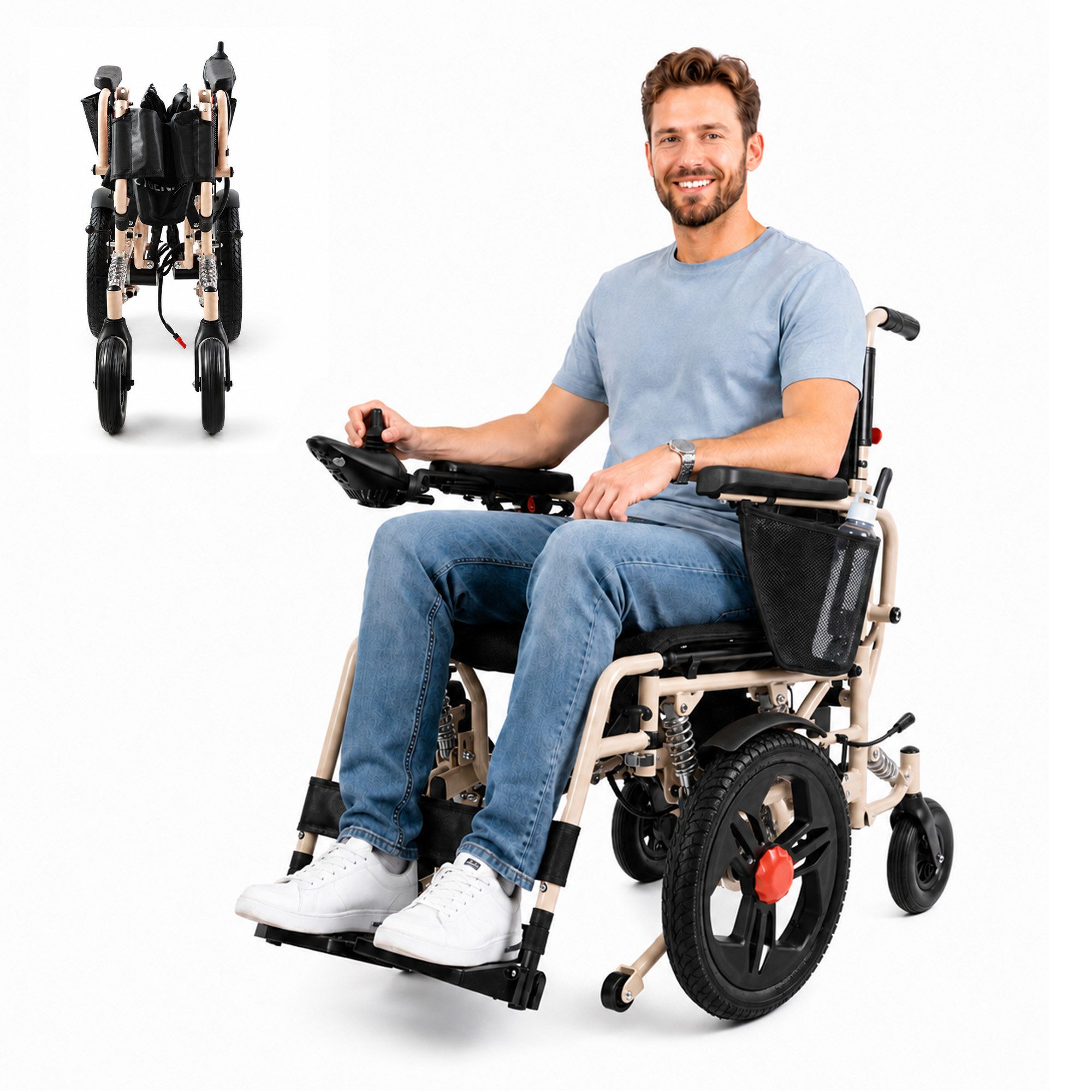 Vankel Elektrorollstuhl Elektrischer Rollstuhl faltbar mit 288 Wh Akku und 360 Grad Joystick, Zwei 250 W Motoren und sechs einstellbare Federn für Ihren Alltag