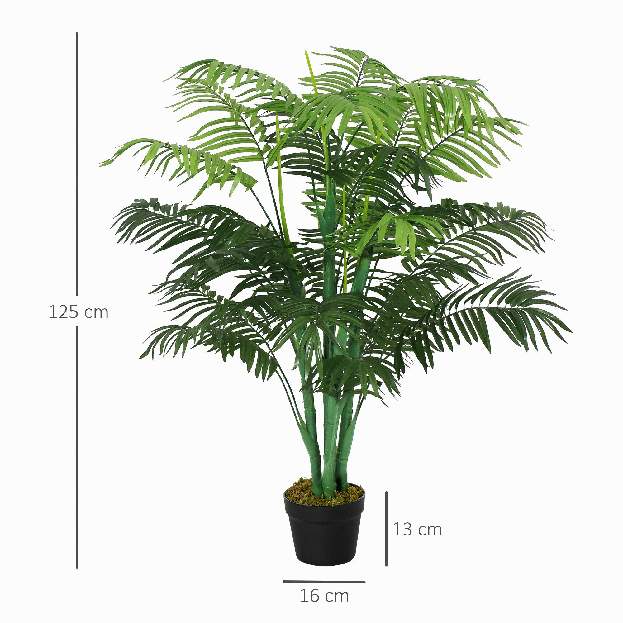 Kunstpflanze Künstliche Groß im Topf wie echt Pflanzen Kunstbaum Zimmerpflanze Palme, Outsunny, Höhe 125 cm, Kunstpalme mit 18 Blättern für Wohnzimmer Balkon Büro Dekoration