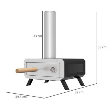 Outsunny Pizzaofen Outdoor mit Pizzastein Holzbackofen, für BBQ Stahl Schwarz