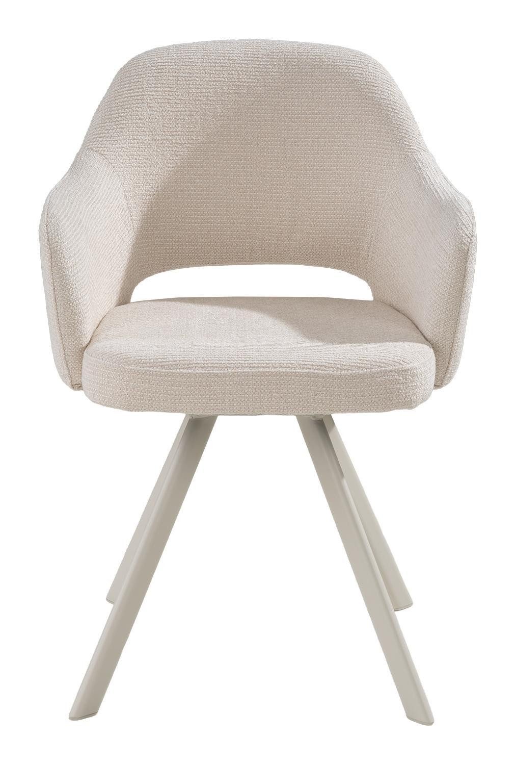 Home4You Polsterstuhl, Ecru, Sandgrau matt, Polyester, Metallgestell, 180 Grad drehbar mit Rückholfunktion, B 58 x H 83 x T 61 cm