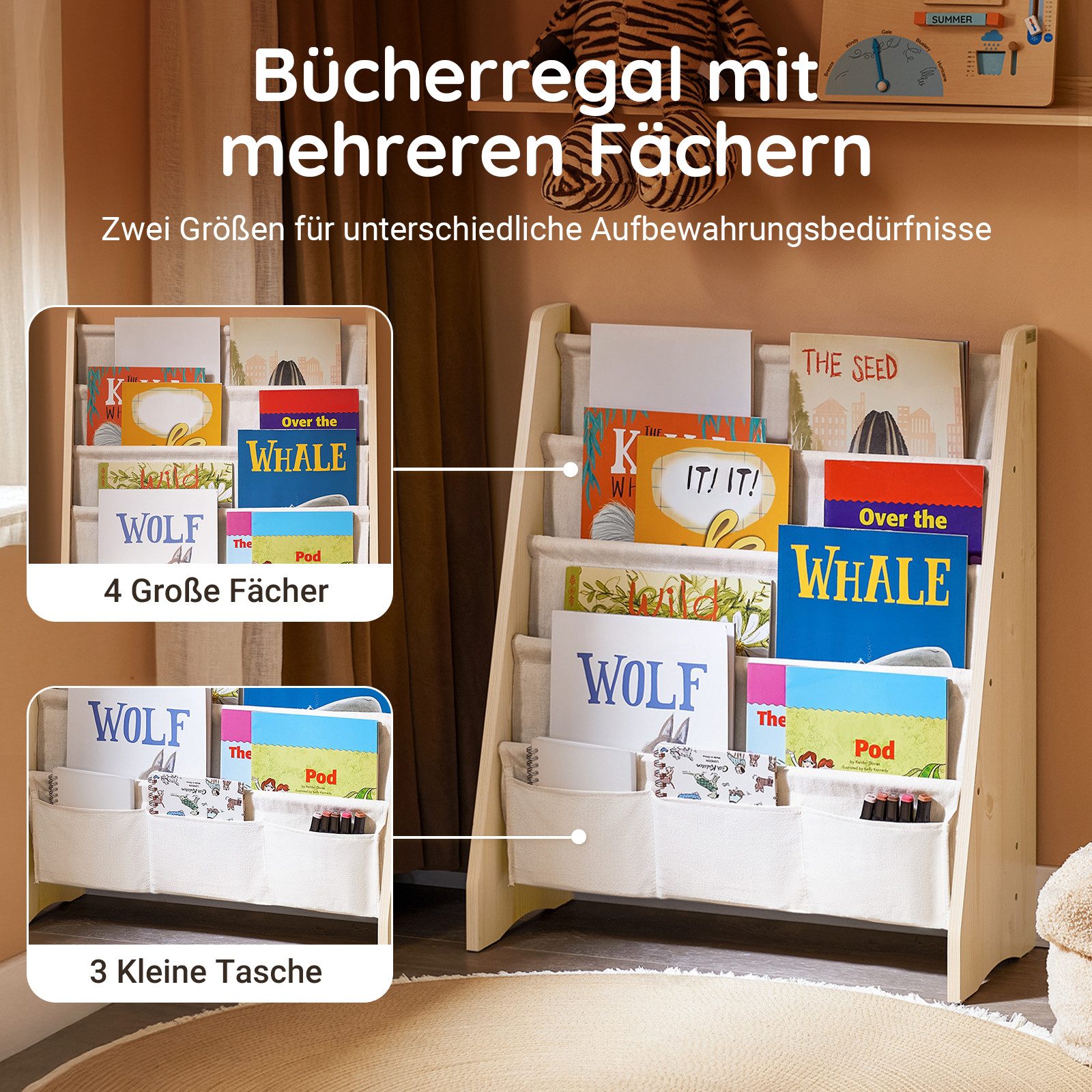 SoBuy Bücherregal KMB50, Kinder-Bücherregal Hängefächerregal mit 4 Ablagefä günstig online kaufen