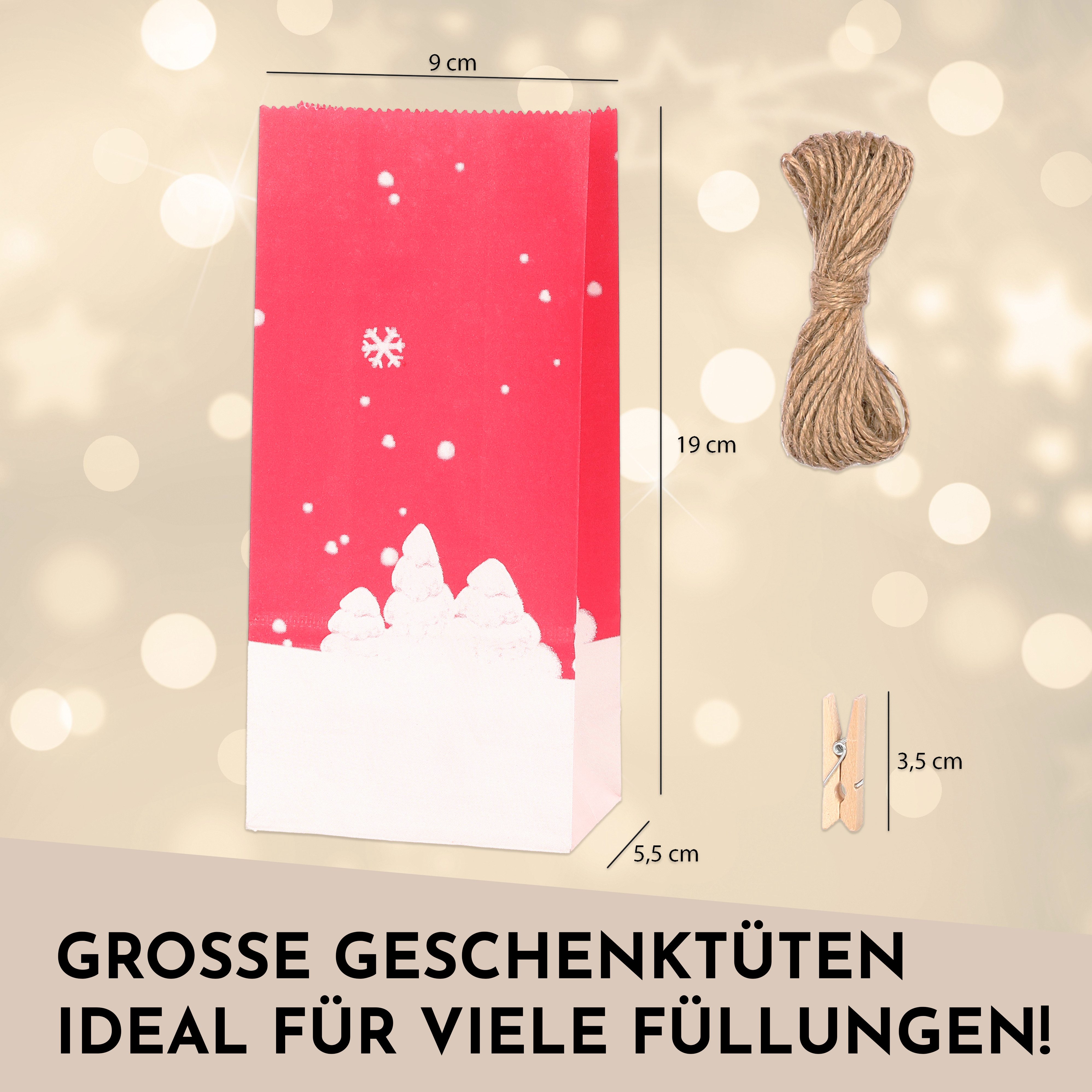 Nordstern befüllbarer Adventskalender 24 Papiertüten, Weihnachtsaufkleber, Juteschnur und Holz Klammern, Geschenktüten zum Basteln und Verschenken – Bild 5 von 5