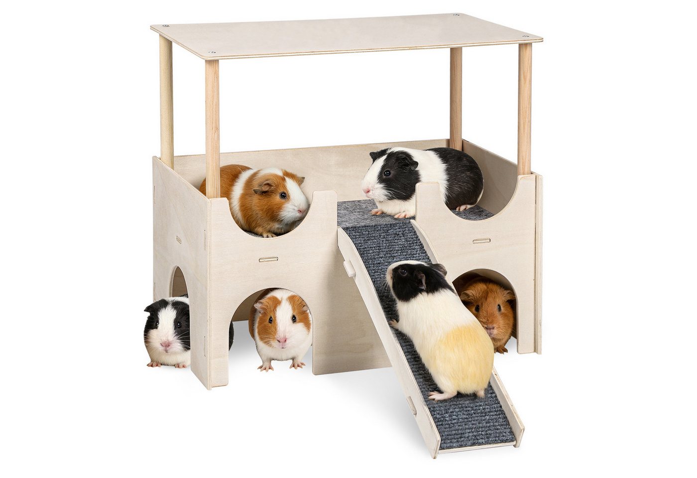 JOYOLEDER Kleintierkäfig Meerschweinchen Haus Mit Rampe: Meerschweinchen Spielzeug Zubehoer, - Meerschweinchen Versteck Aus Holz für Kleine Haustiere Zwerghamster