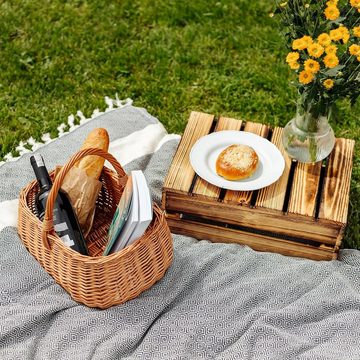 Creative Home Einkaufskorb Picknickkorb Weidenkorb mit Henkel Naturbraun Handgeflochten