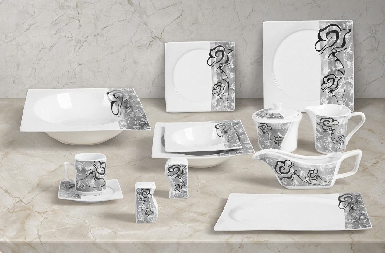 Tullip Kombiservice (43-tlg), 6 Personen, Tafel- und Kaffeeservice Geschirr-Set German Design