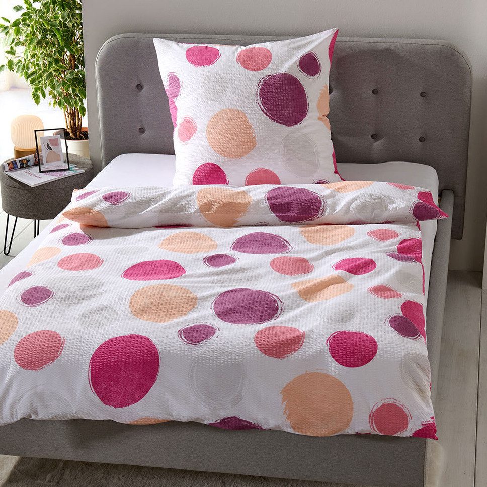 TRAUMSCHLAF Bettwäsche Kreise, Seersucker, 2 teilig, ideale Sommerbettwäsche in herrlicher Seersucker Qualität