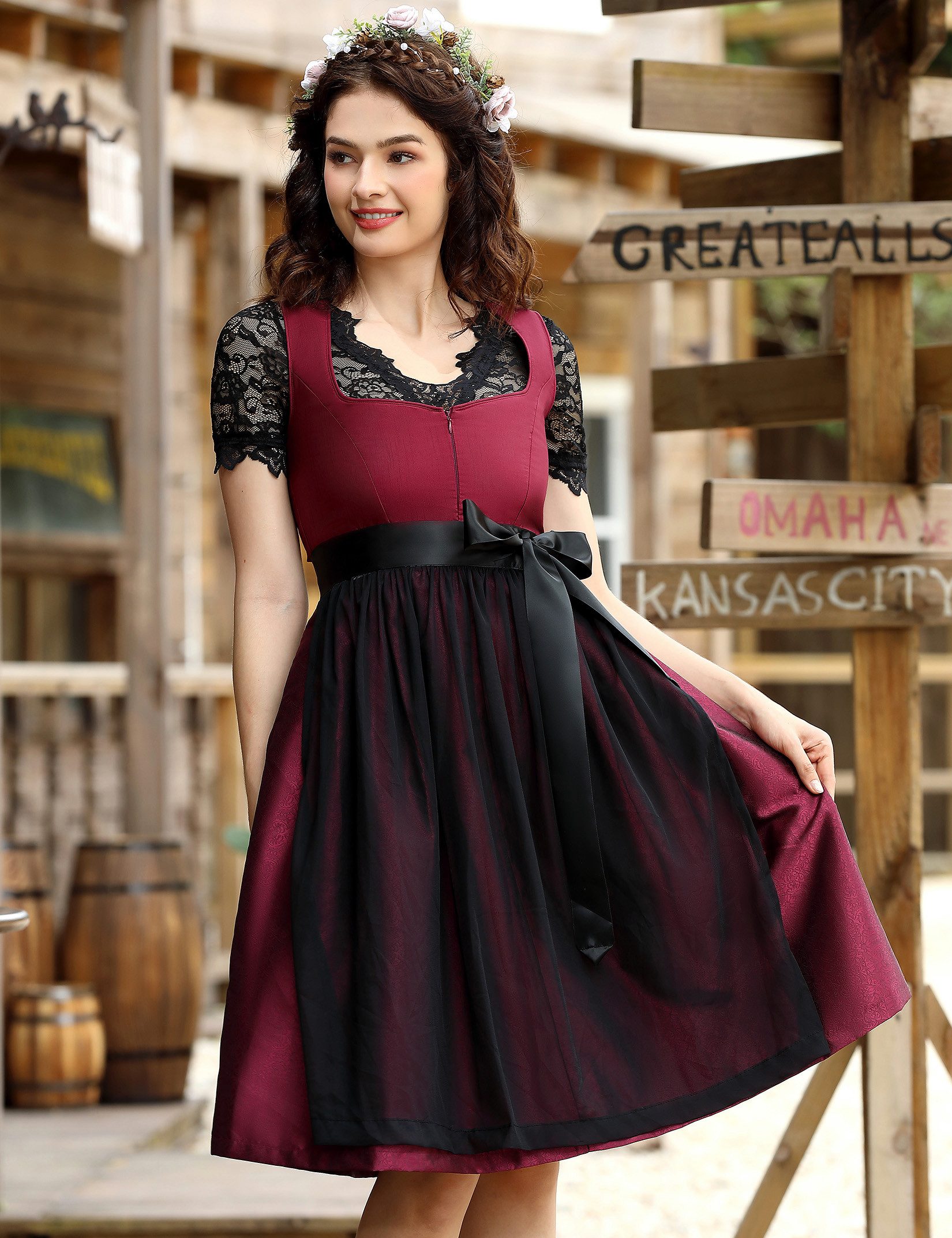 MODISFRAU Dirndl Damen 3‑Teilig Eleganteres Trachtenkleid für Oktoberfest – Bild 3 von 5
