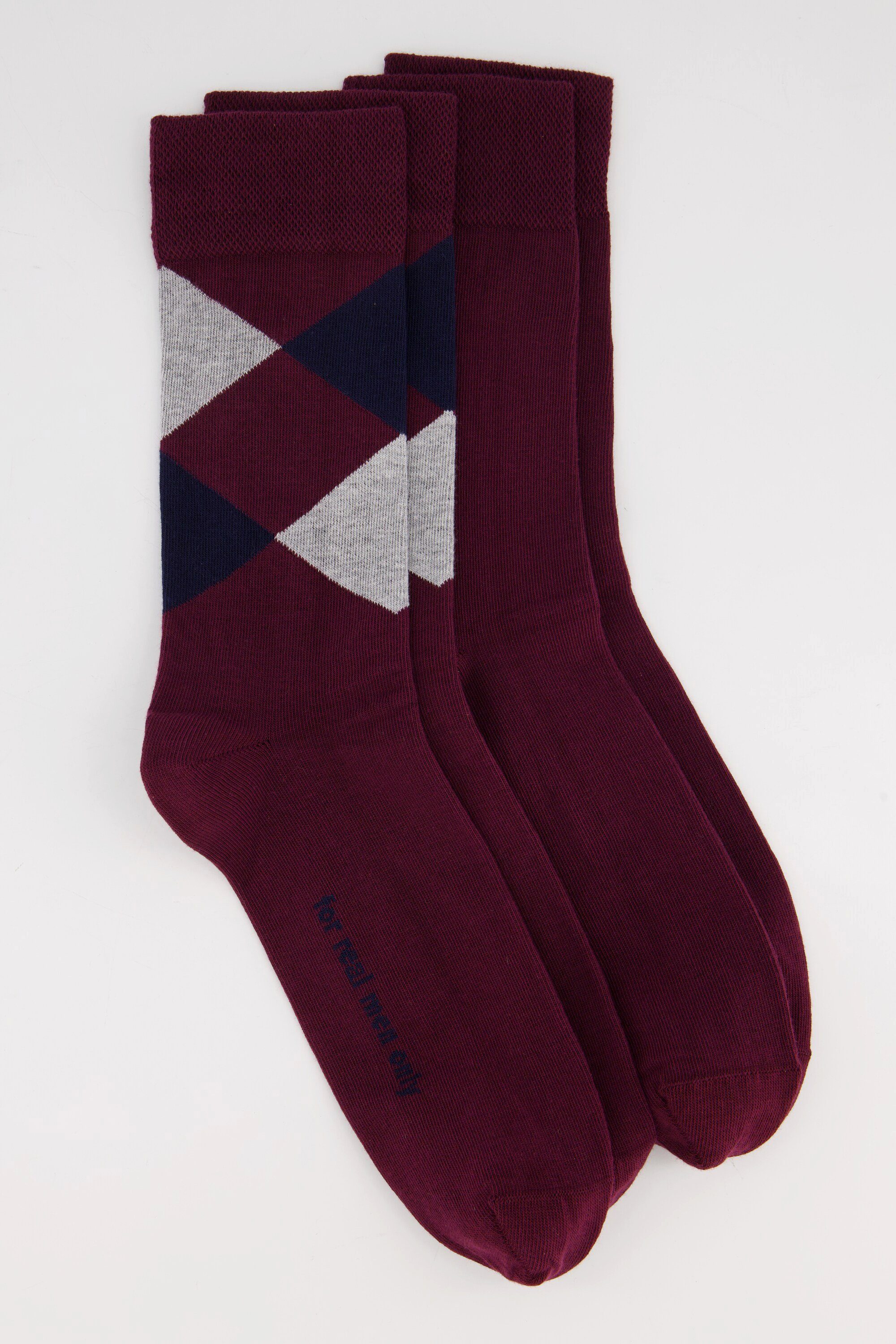 bordeauxrot Rauten-Muster (2-Paar) Basicsocken 2er-Pack Socken JP1880 Komfort-Bündchen