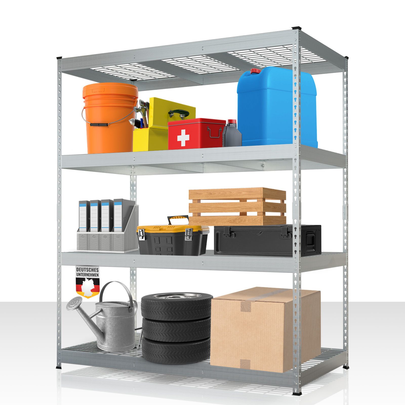 Floordirekt Schwerlastregal Yukon Rivet aus Stahl, belastbar bis zu 1400 kg, Werkzeuglose Montage, Verschiedene Größen & Farben 1-tlg., Witterungsbeständig, In- & Outdoor, höhenverstellbare Gitterböden