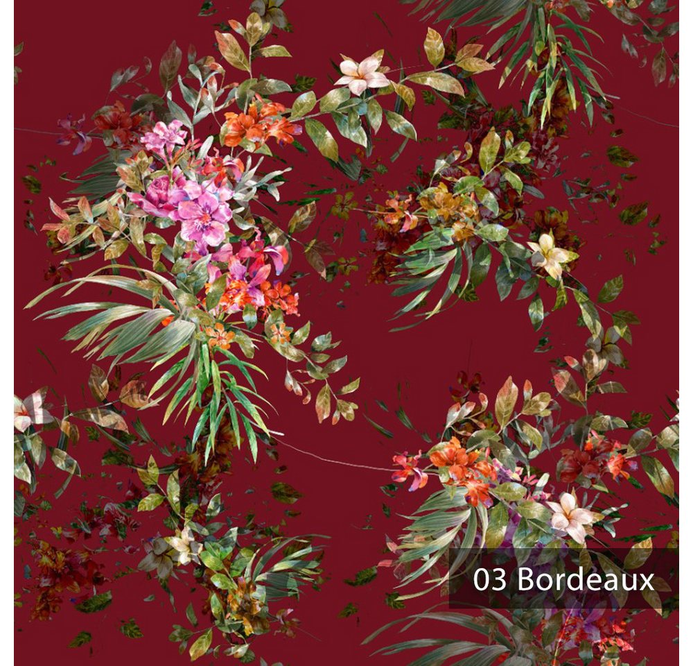 Thumbnail - novely® Stoff PAPAYA Velours mit Palmen und Blumen - Samtiger Möbelstoff, Strapazierfähig, Kuschelweich, Meterware, 1lfm