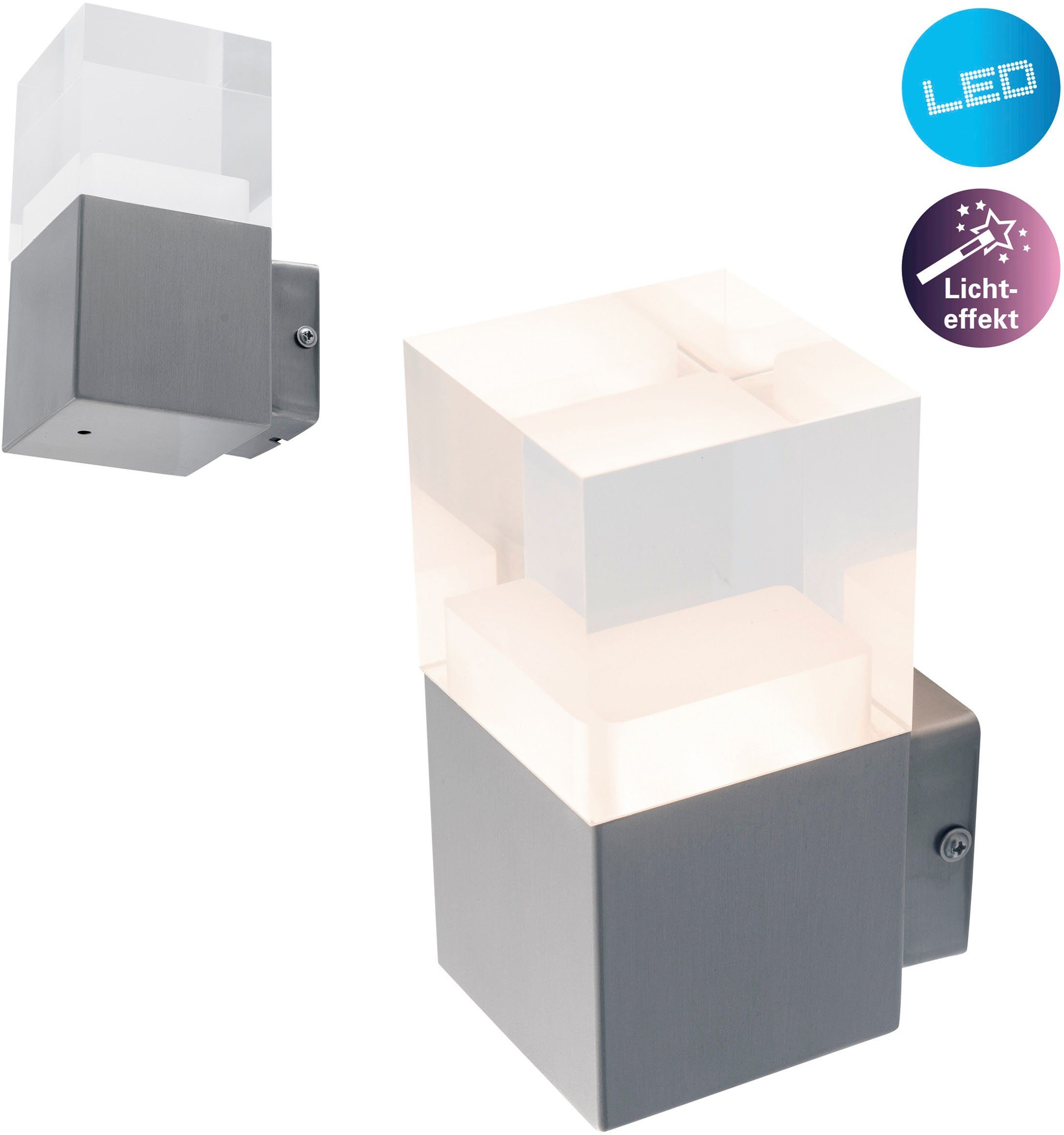 näve LED Außen-Wandleuchte Leah, Warmweiß, Edelstahl/Kunststoff in metall blank/opal incl. 15x LED warmweiß IP44