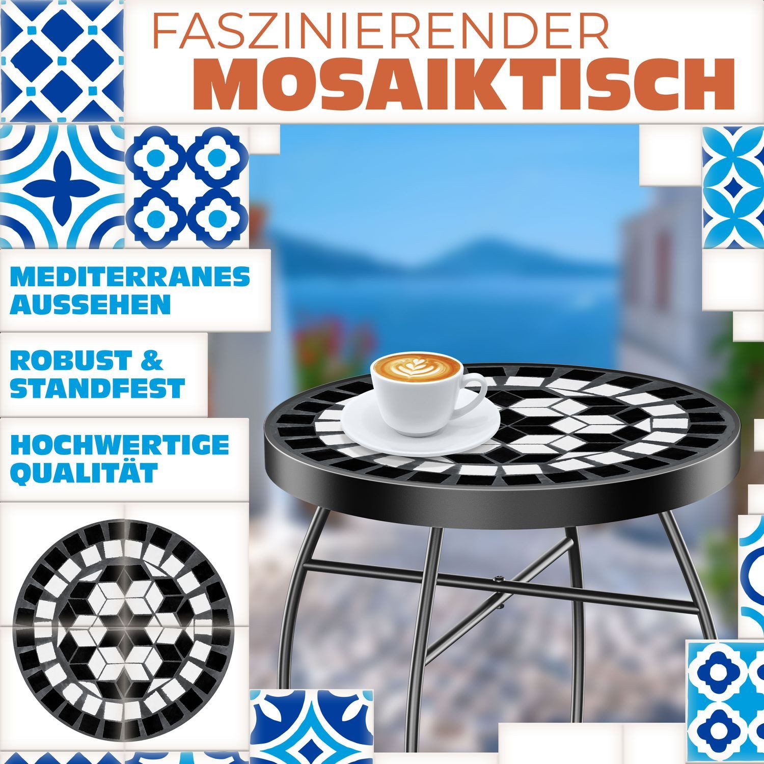KESSER Beistelltisch, Mosaik-Platte & Metall-Gestell Bistrotisch Gartentisc günstig online kaufen