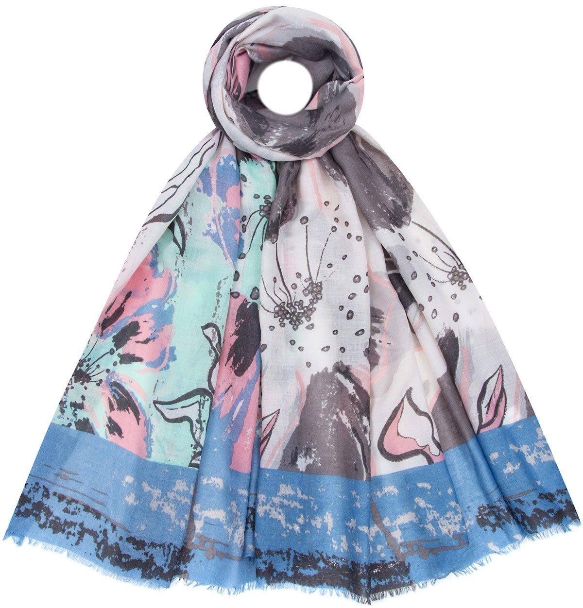 Faera Modeschal, Damen Schal Kunst und Blumen weich und leicht mit Glitzer