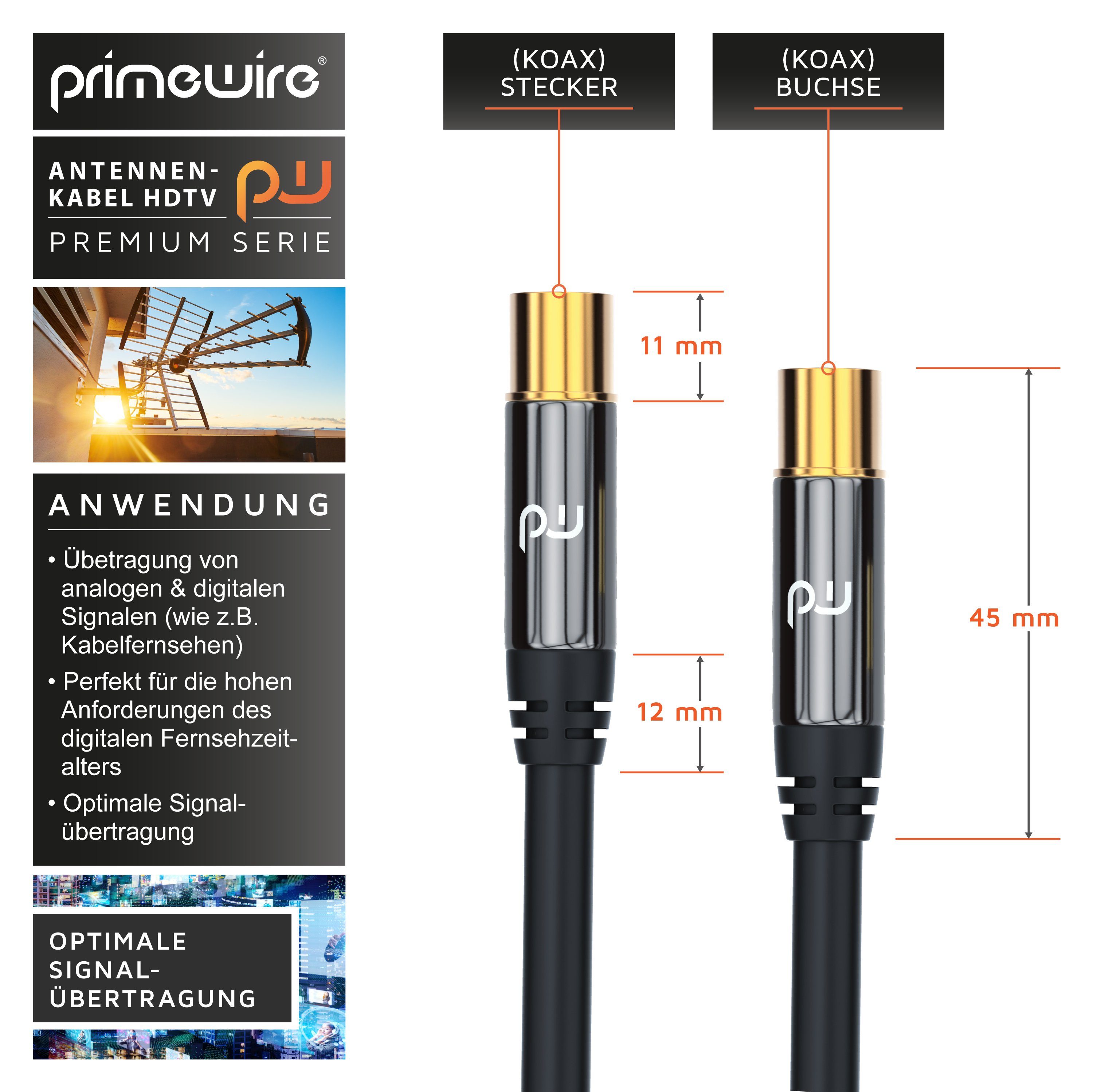 Primewire TV-Kabel, Koax, RF, IEC (50 cm), HDTV Antennenkabel, 4-fach Schirmung, 75 Ohm, 135dB - 0,5m