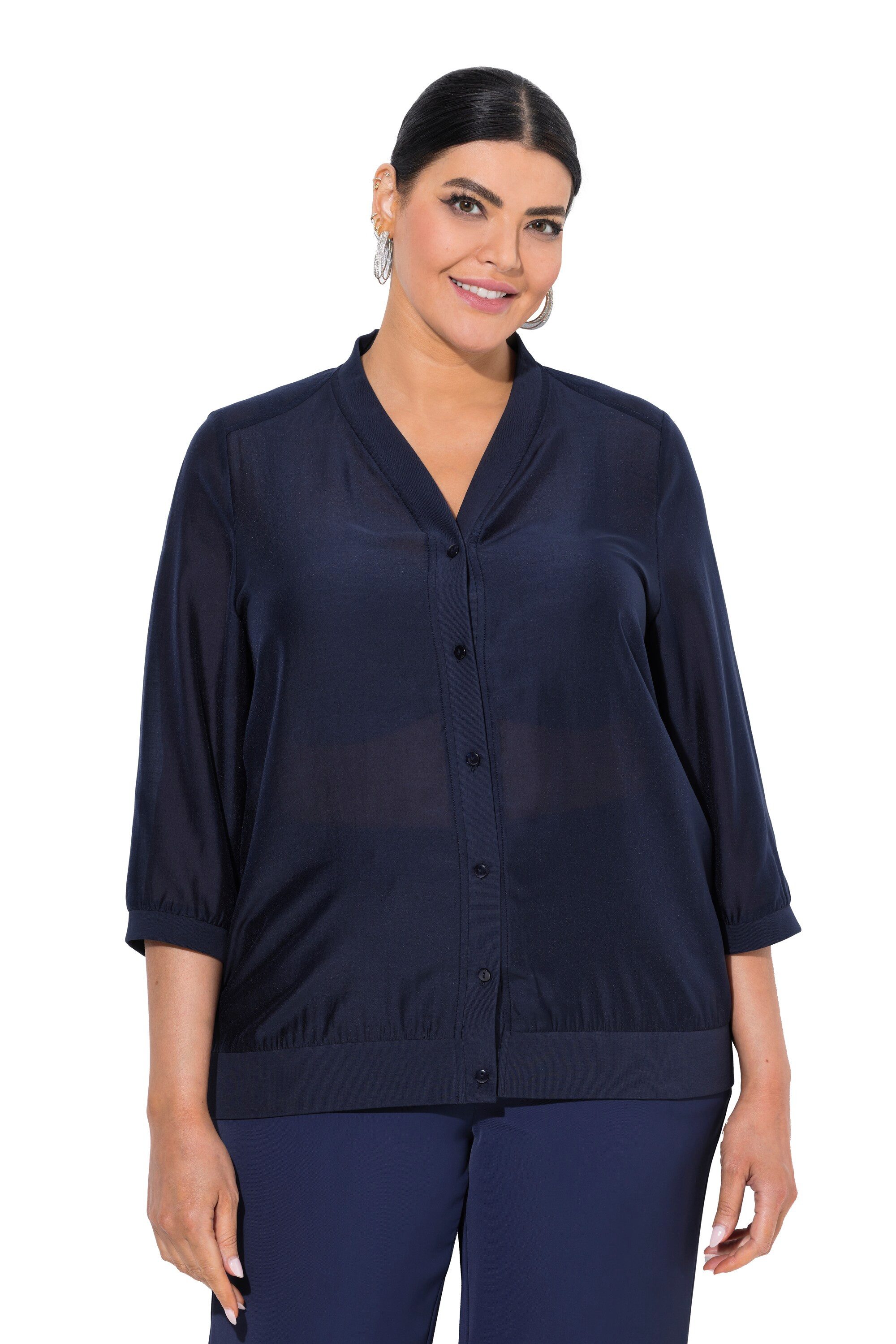 Kurzjacke Blouson leicht transparent V-Ausschnitt 3/4-Arm