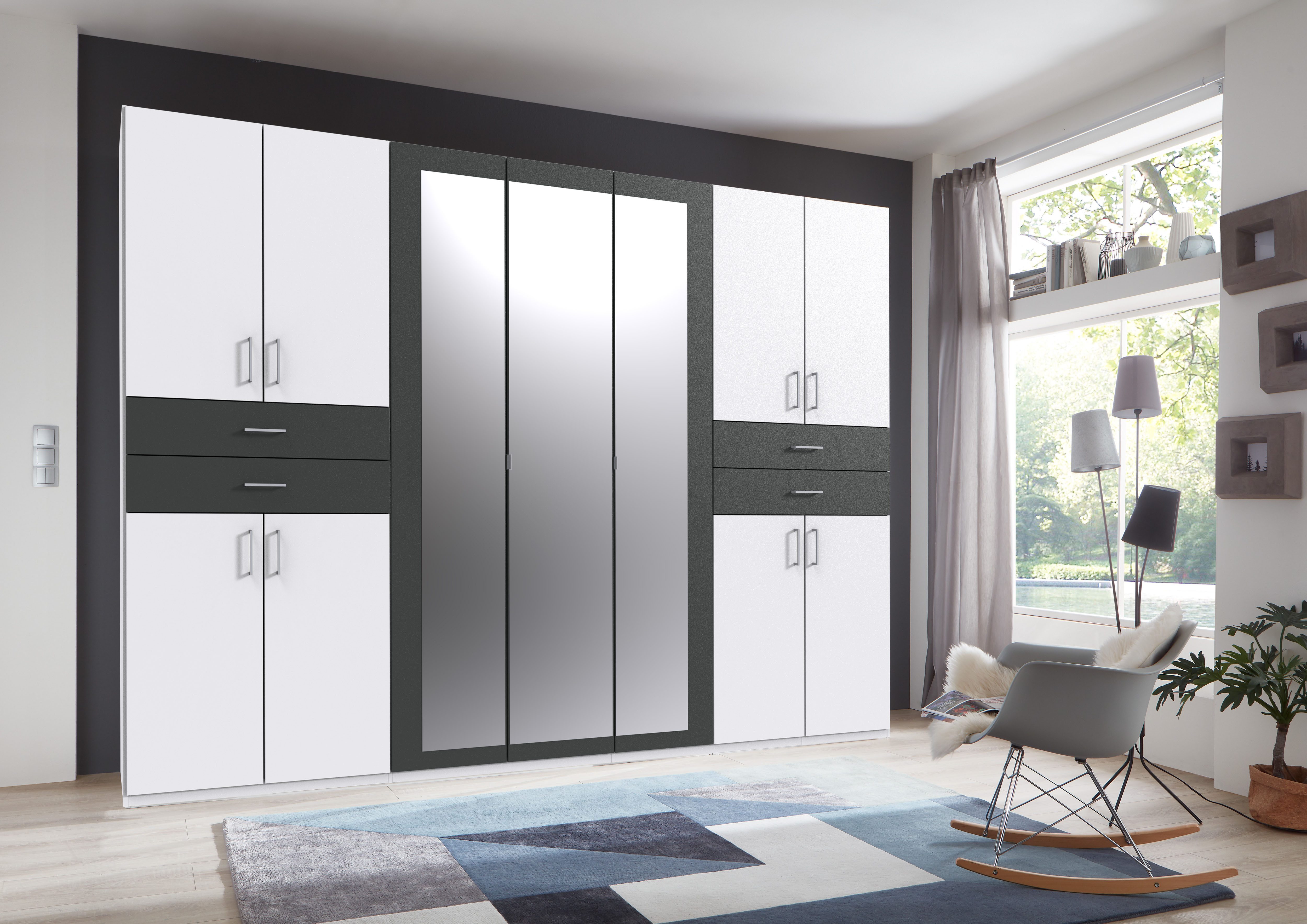 Wimex Kleiderschrank Taiga Kleiderschrank mit Spiegel Topseller mit Schubladen auf bequemer Höhe, Garderobe Schlafzimmerschrank