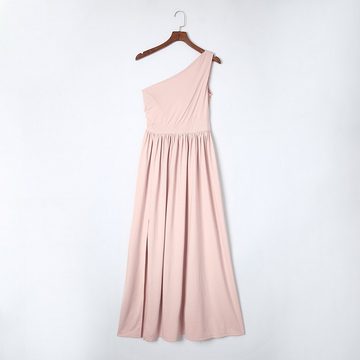 RUZU UG Abendkleid Langes Kleid mit One-Shoulder-Schlitz, einfarbig, elegantes Abendkleid
