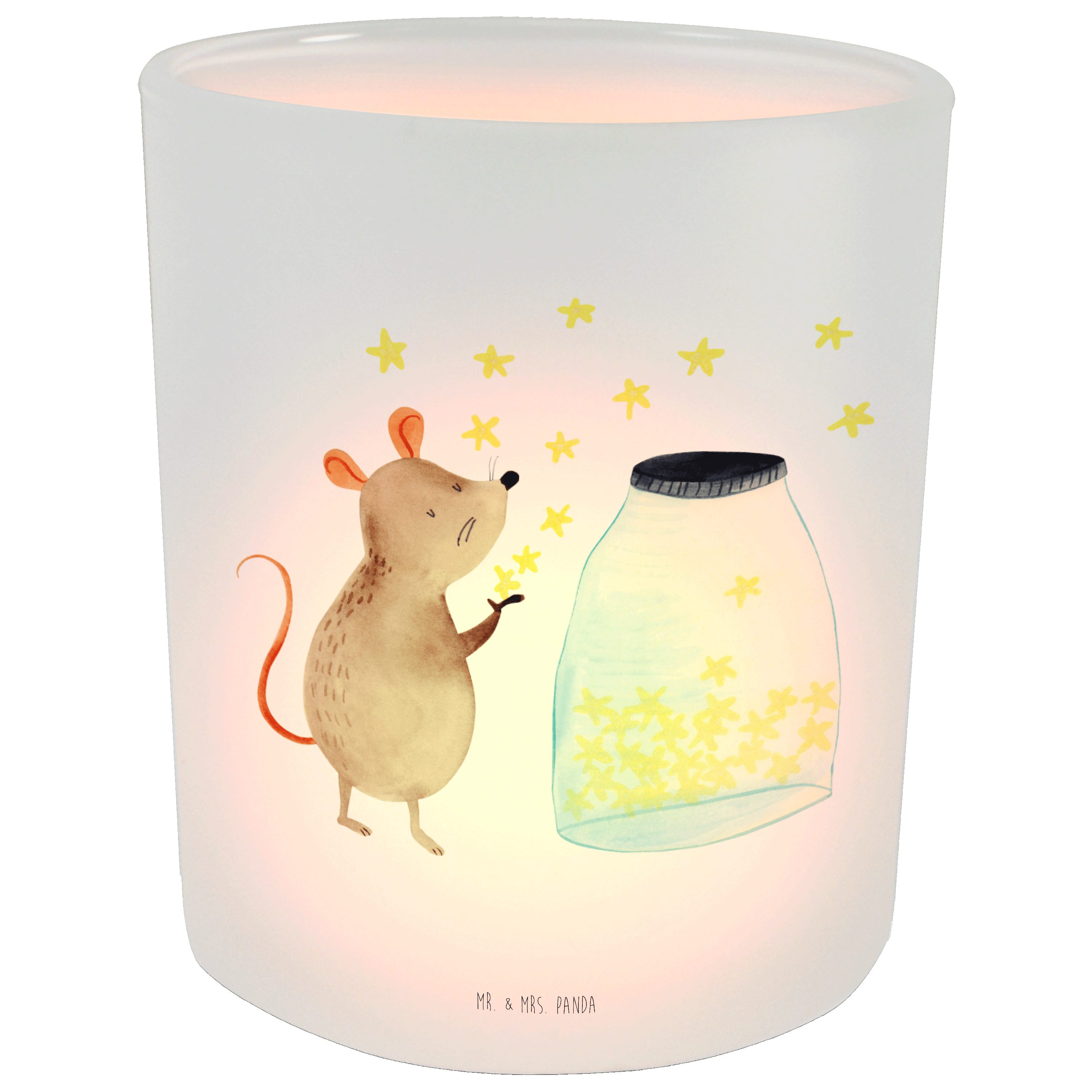 Mr. & - Sterne St) Maus - (1 Windlicht Panda Mrs. Teelichtgla Geschenk, Tiere, Kerzenlicht, Transparent
